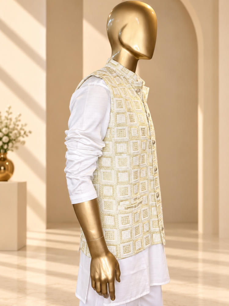 Cream Riwaayat Gulchowk Woven Koti - view 2