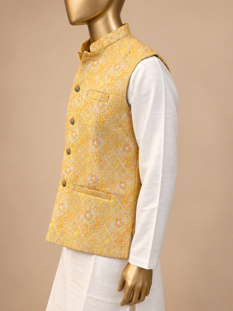 Golden Yellow Riwaayat Gulchowk Woven Koti - view 3