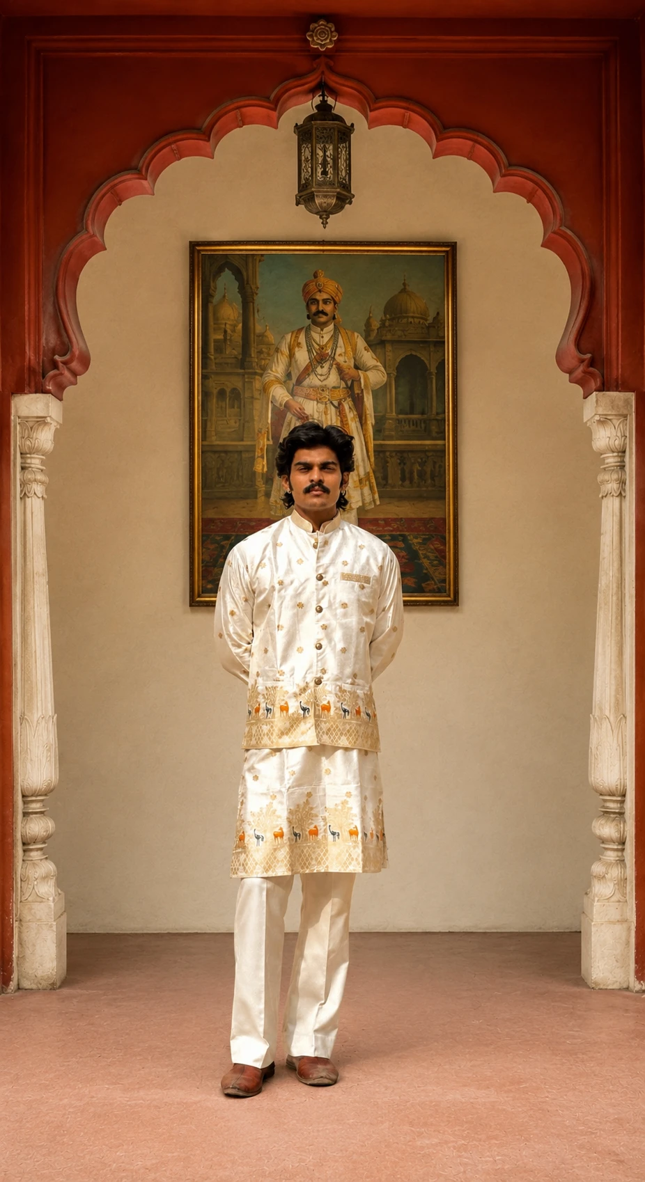 Ivory Bunaavat Pashu Baagh Jacquard Kurta with Koti - view 2