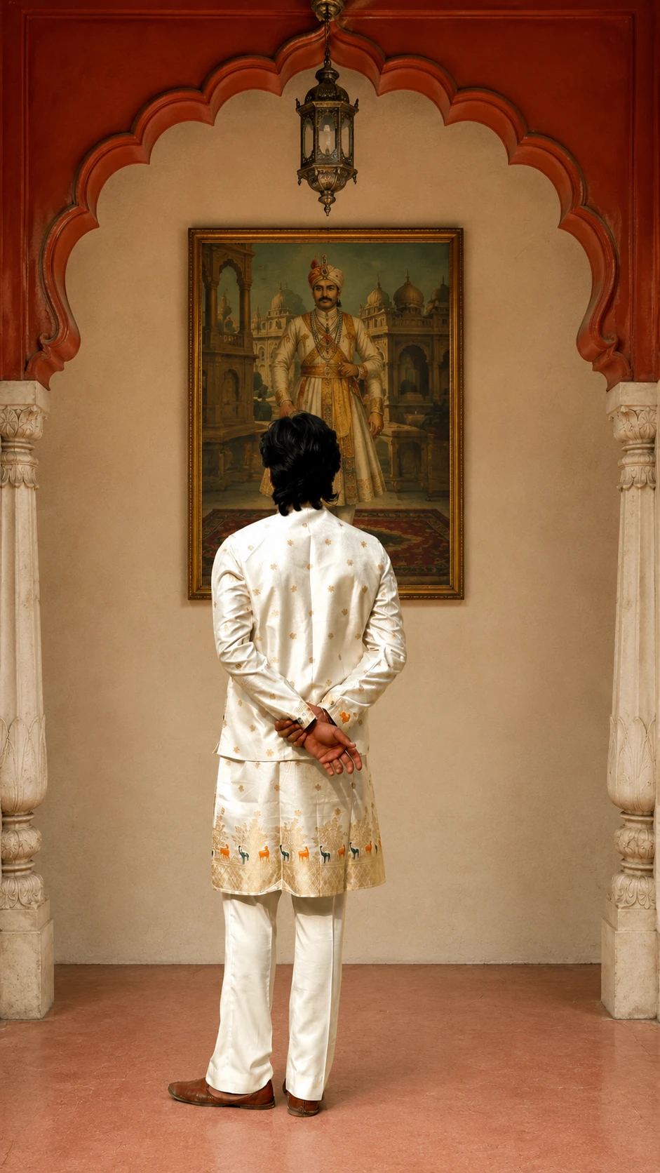 Ivory Bunaavat Pashu Baagh Jacquard Kurta with Koti - view 5