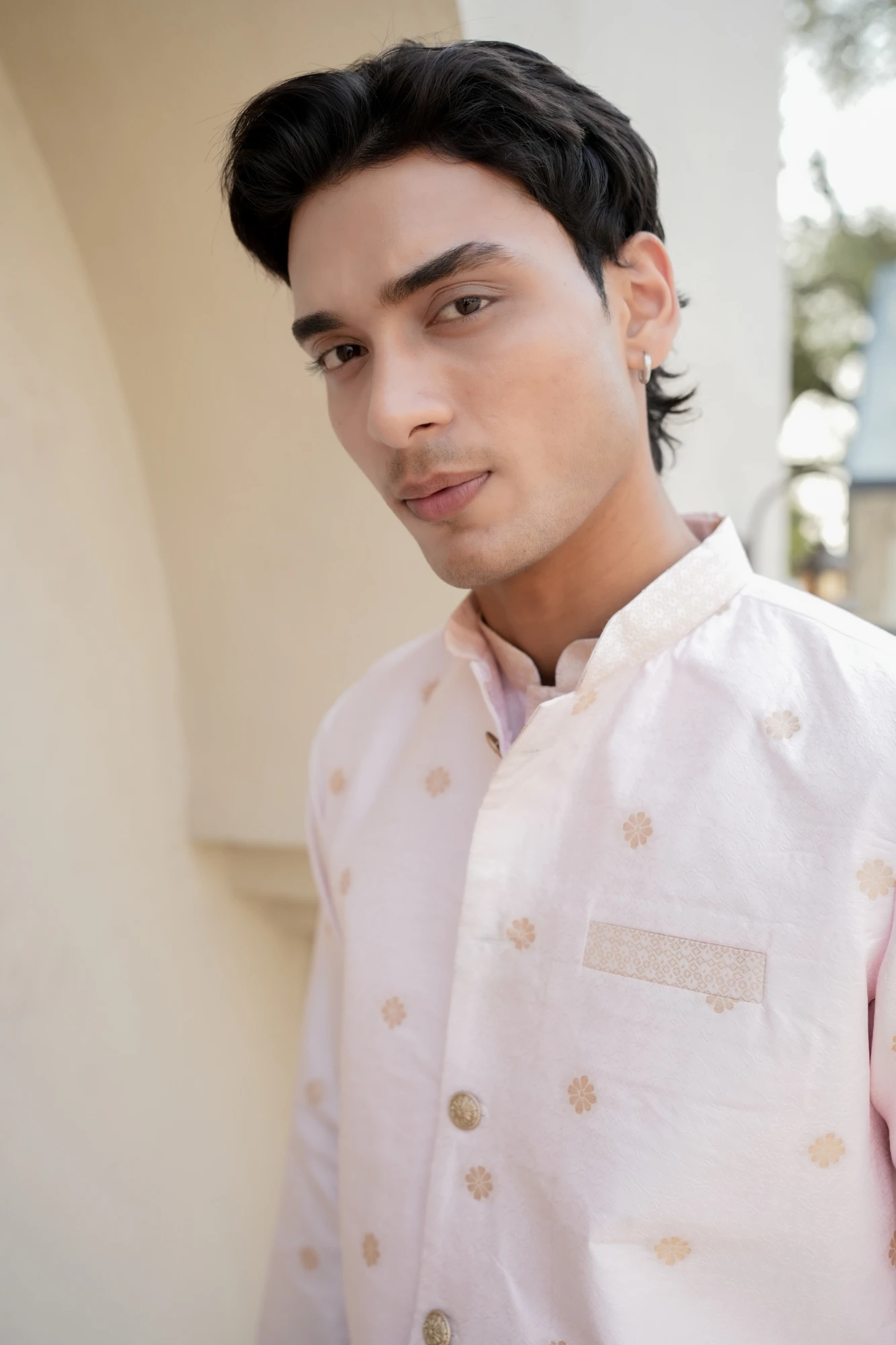 Peach Bunaavat Pashu Baagh Jacquard Koti Kurta Set - view 6