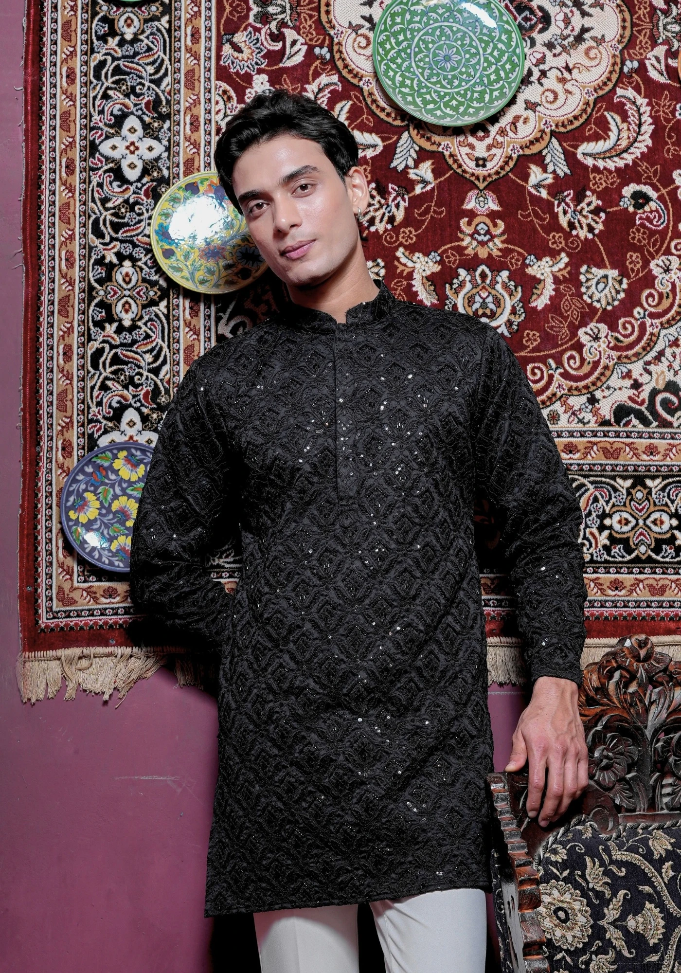 Jet Black Gulnaar Nakshatra Embroidered Kurta - view 1
