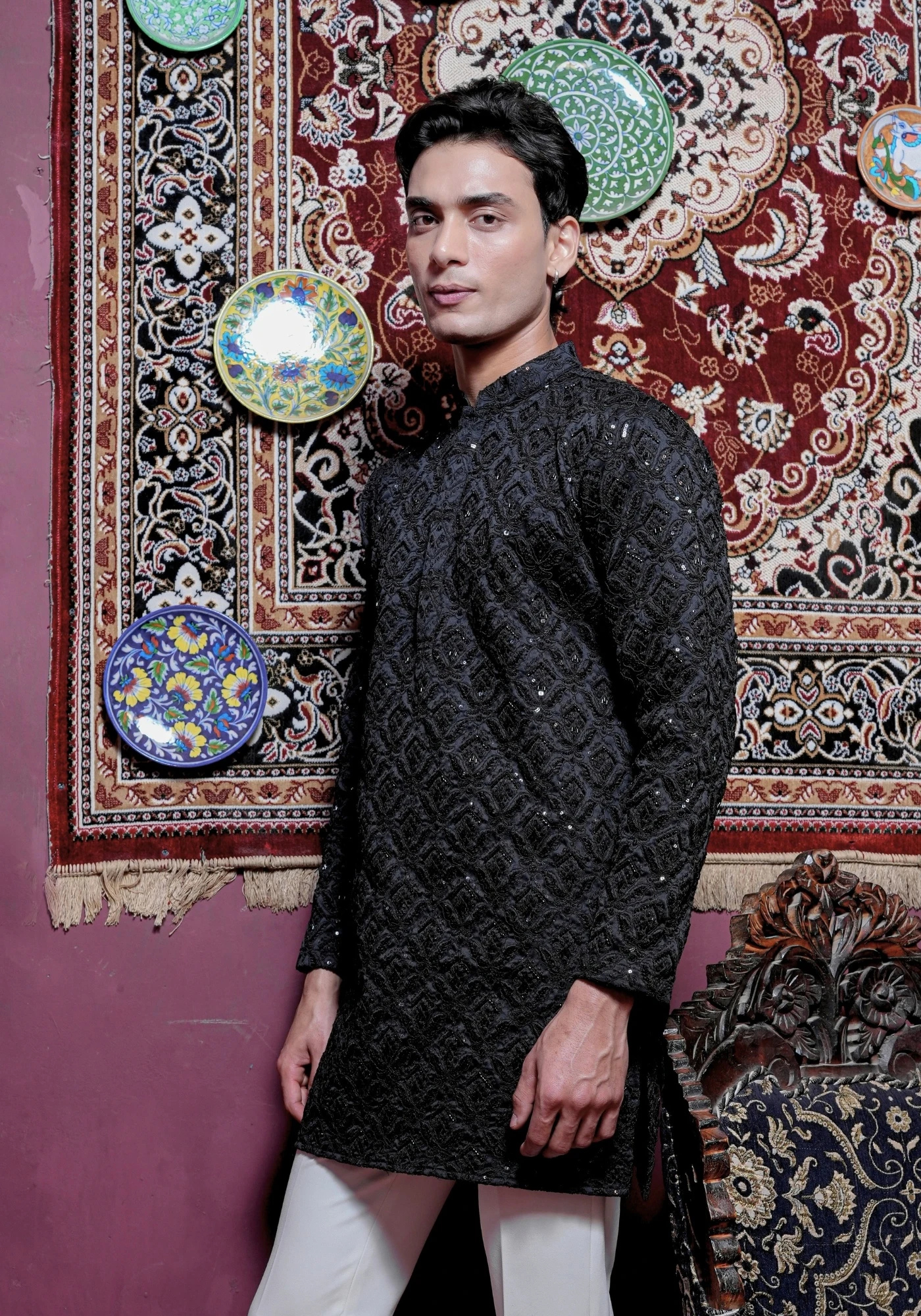 Jet Black Gulnaar Nakshatra Embroidered Kurta - view 4