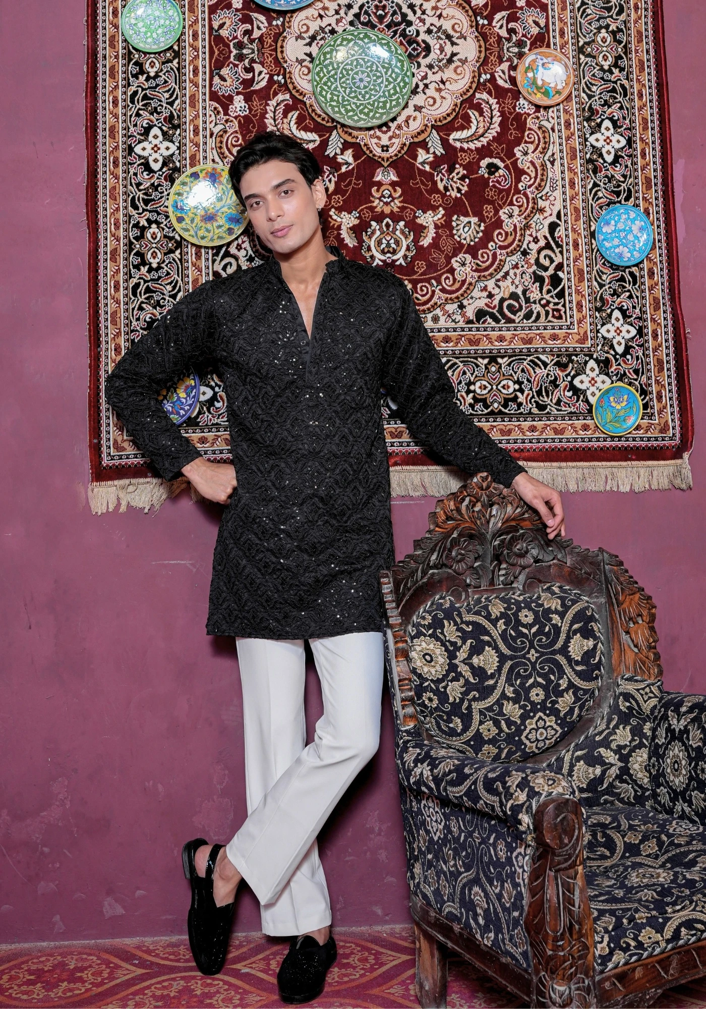 Jet Black Gulnaar Nakshatra Embroidered Kurta - view 5