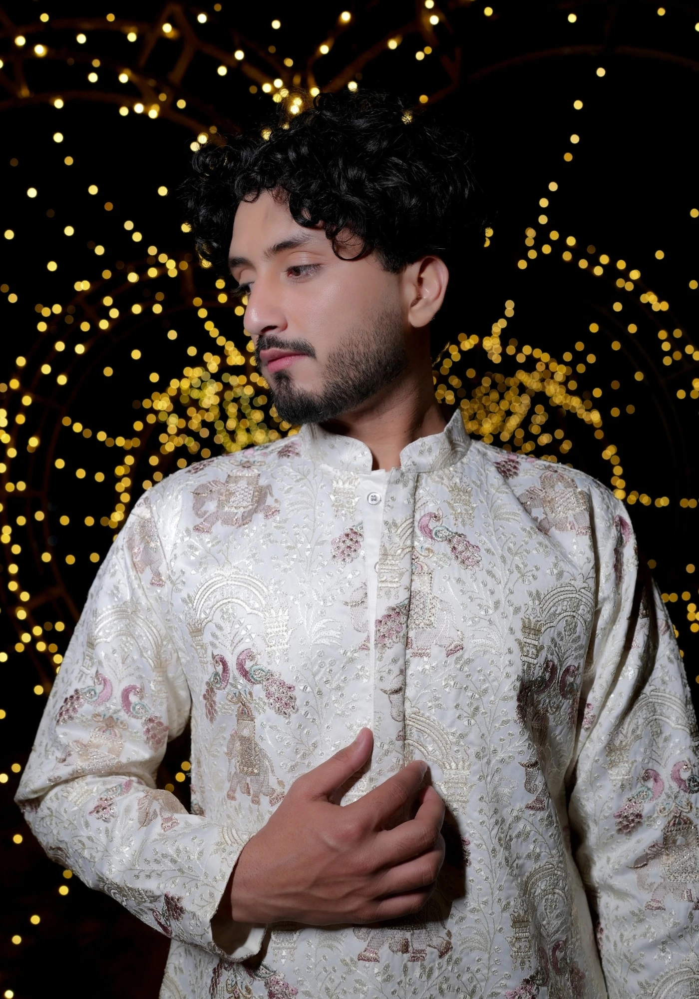 Cream Rangrez Gulbaft Kurta - view 2