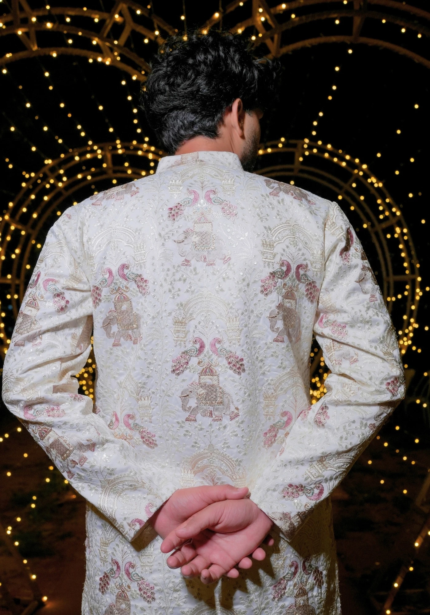 Cream Rangrez Gulbaft Kurta - view 3
