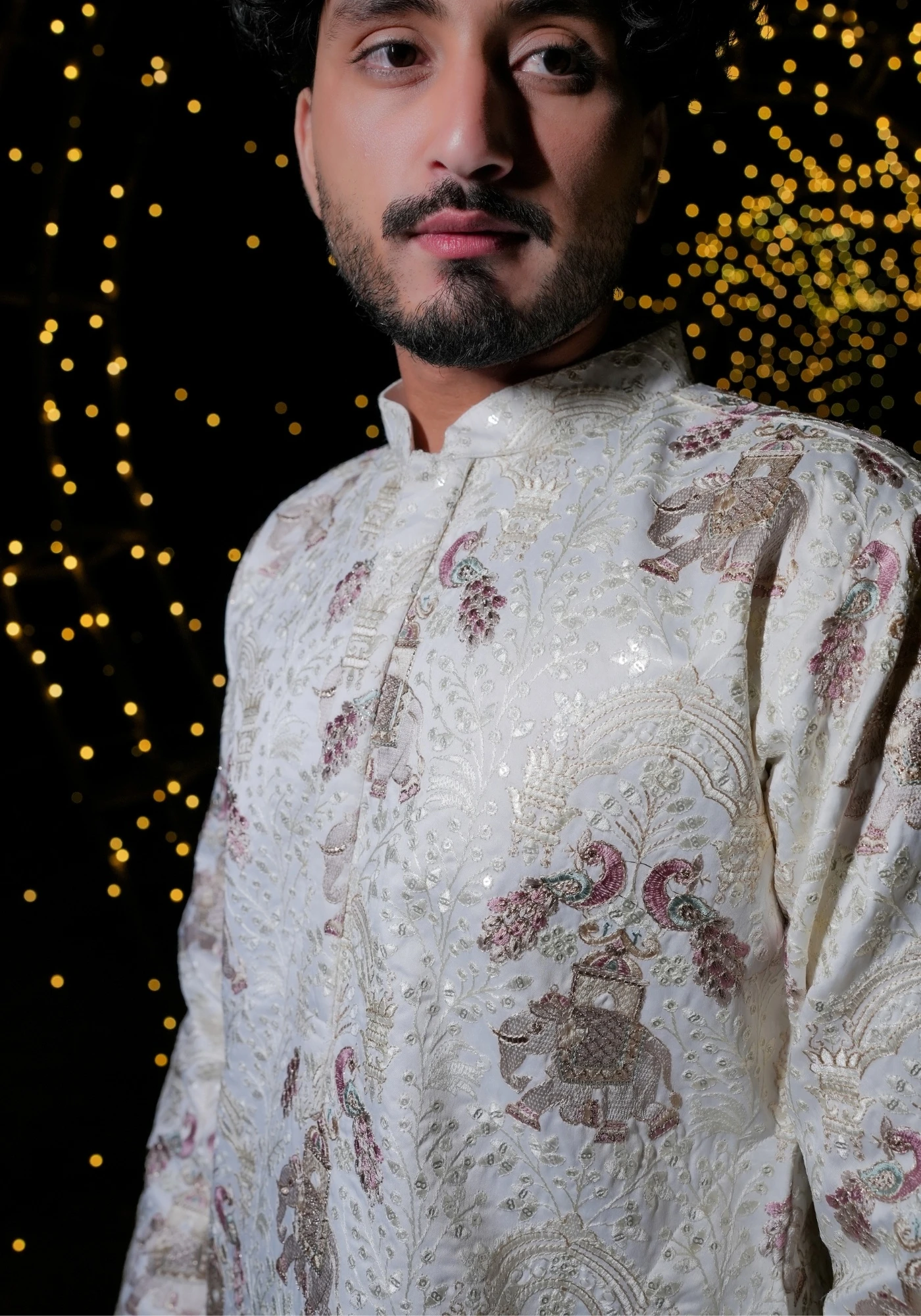 Cream Rangrez Gulbaft Kurta - view 4