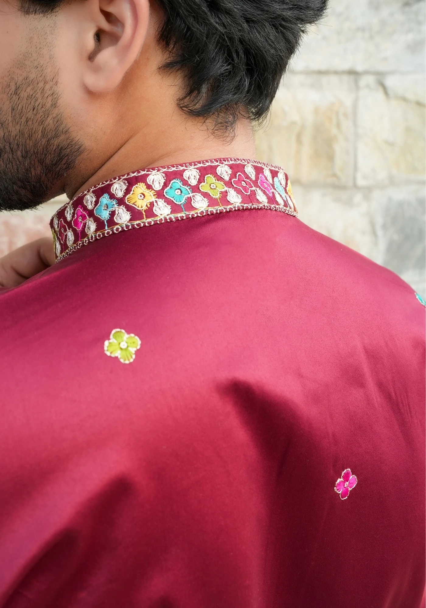 Classic Maroon Sheher Naqsh Front Open Embroidered Kurta - view 3