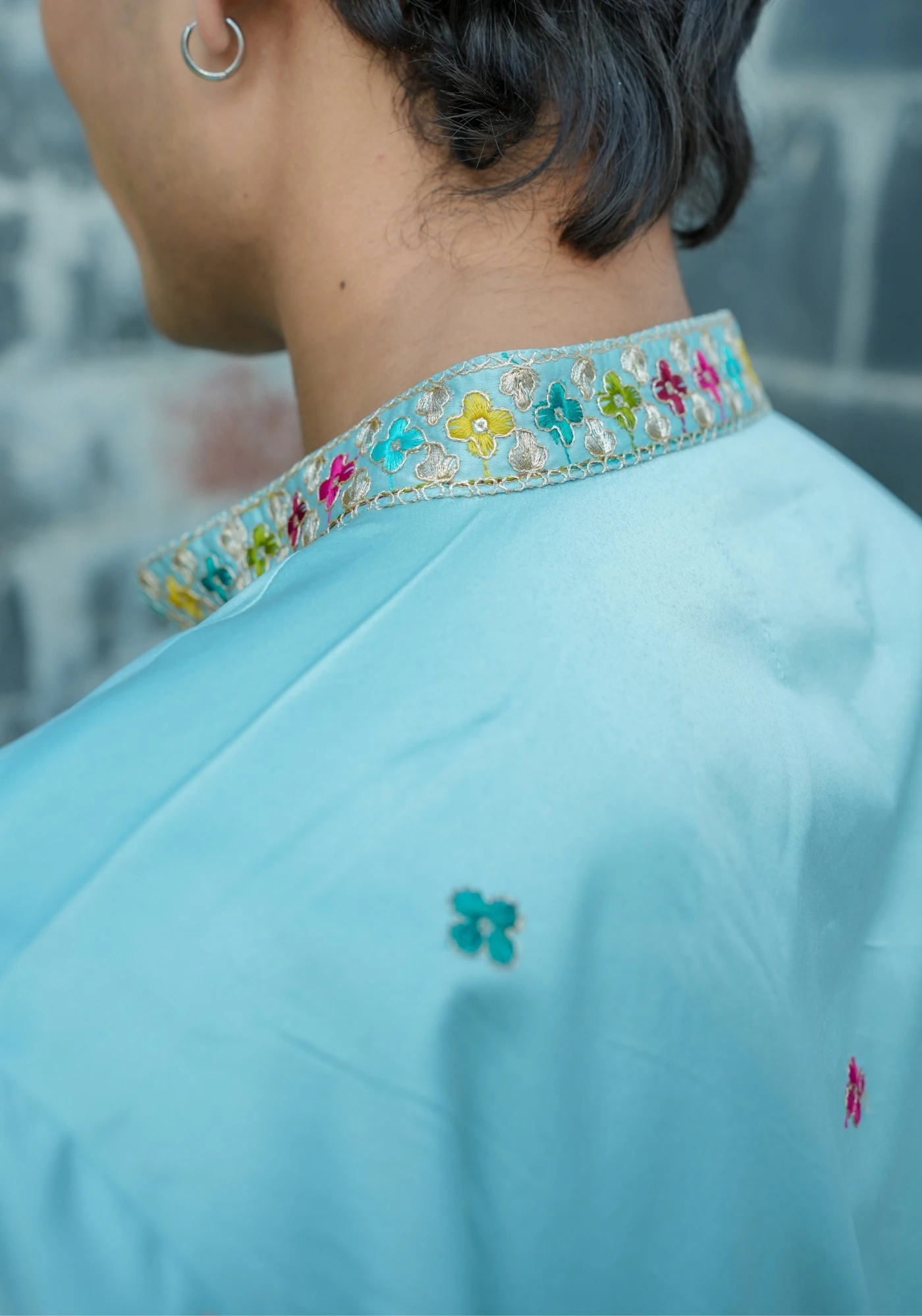 Sky Blue Sheher Naqsh Front Open Embroidered Kurta - view 4