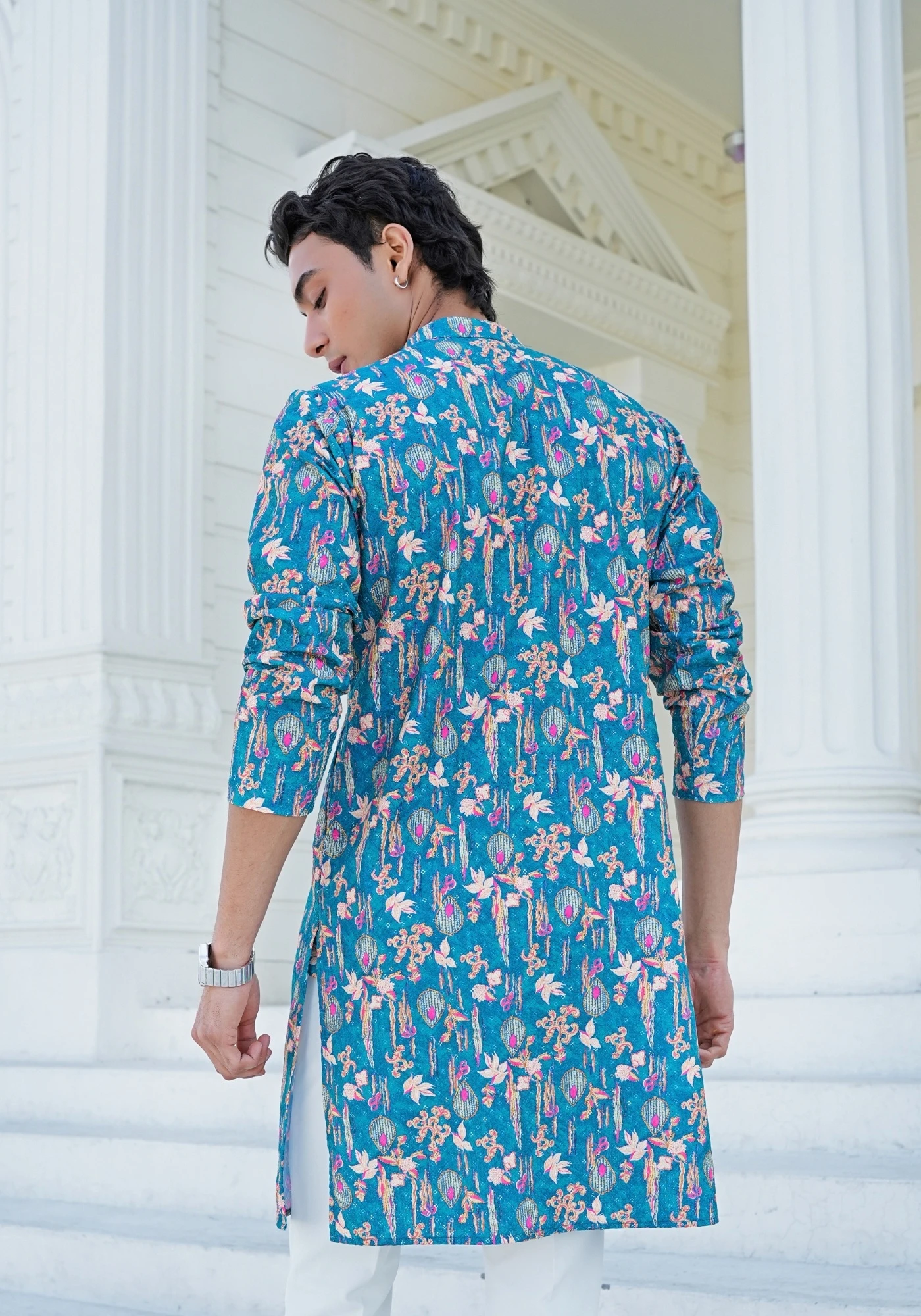 Teal Blue Raang Katha Chitralekha Printed Kurta - view 3