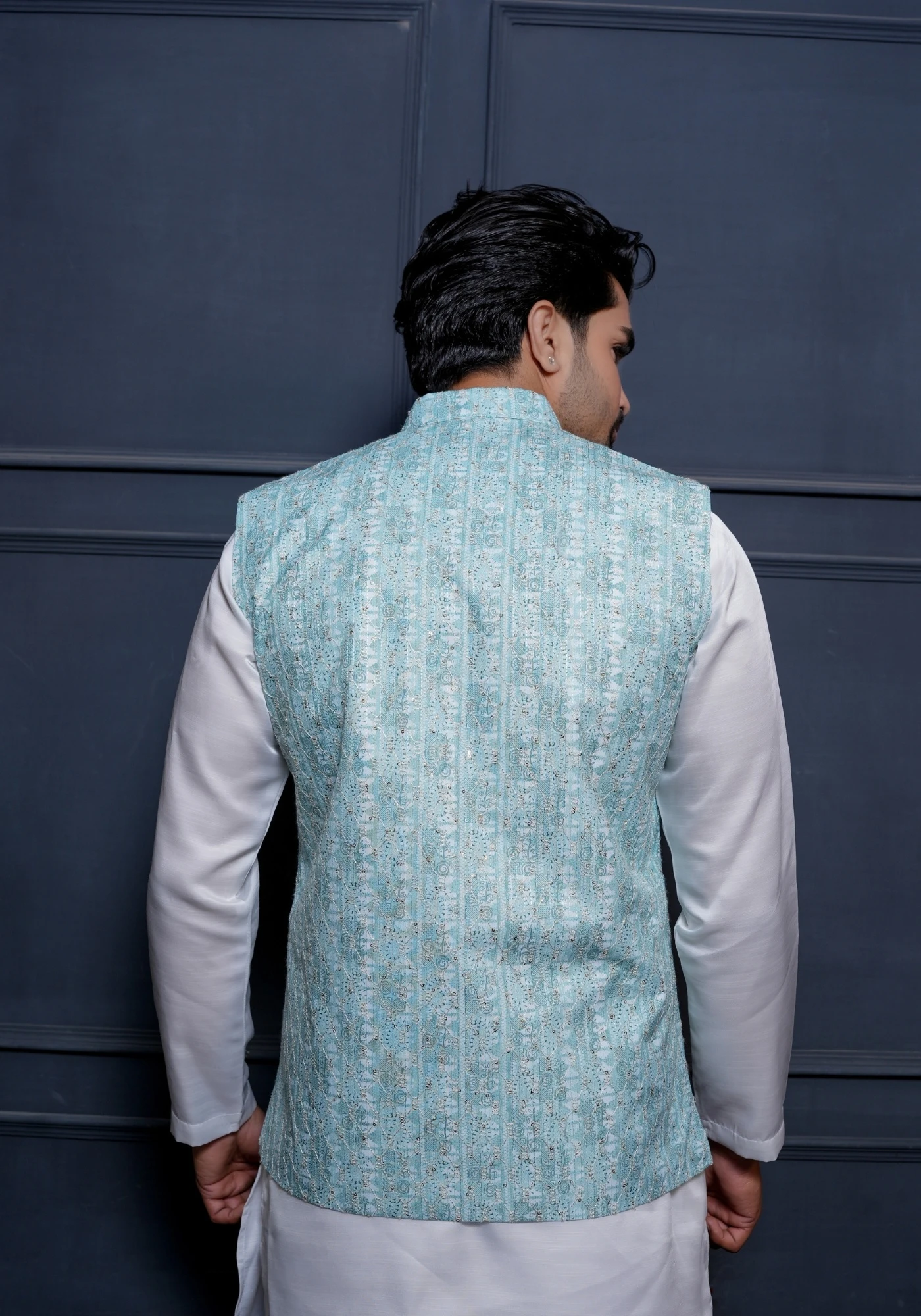 Seagreen Riwaayat Sequin Embroidered Koti with Kurta - view 3