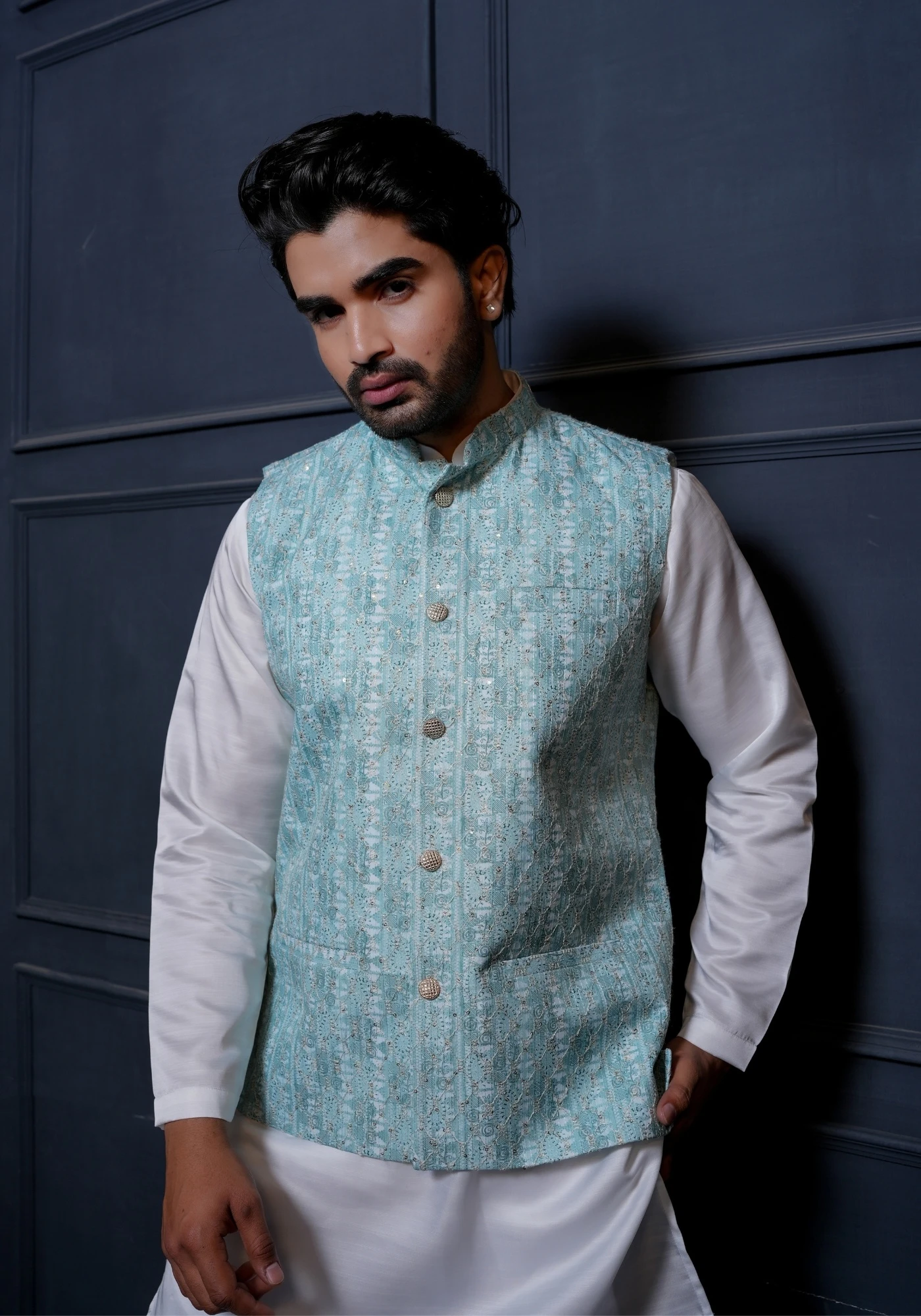 Seagreen Riwaayat Sequin Embroidered Koti with Kurta - view 4