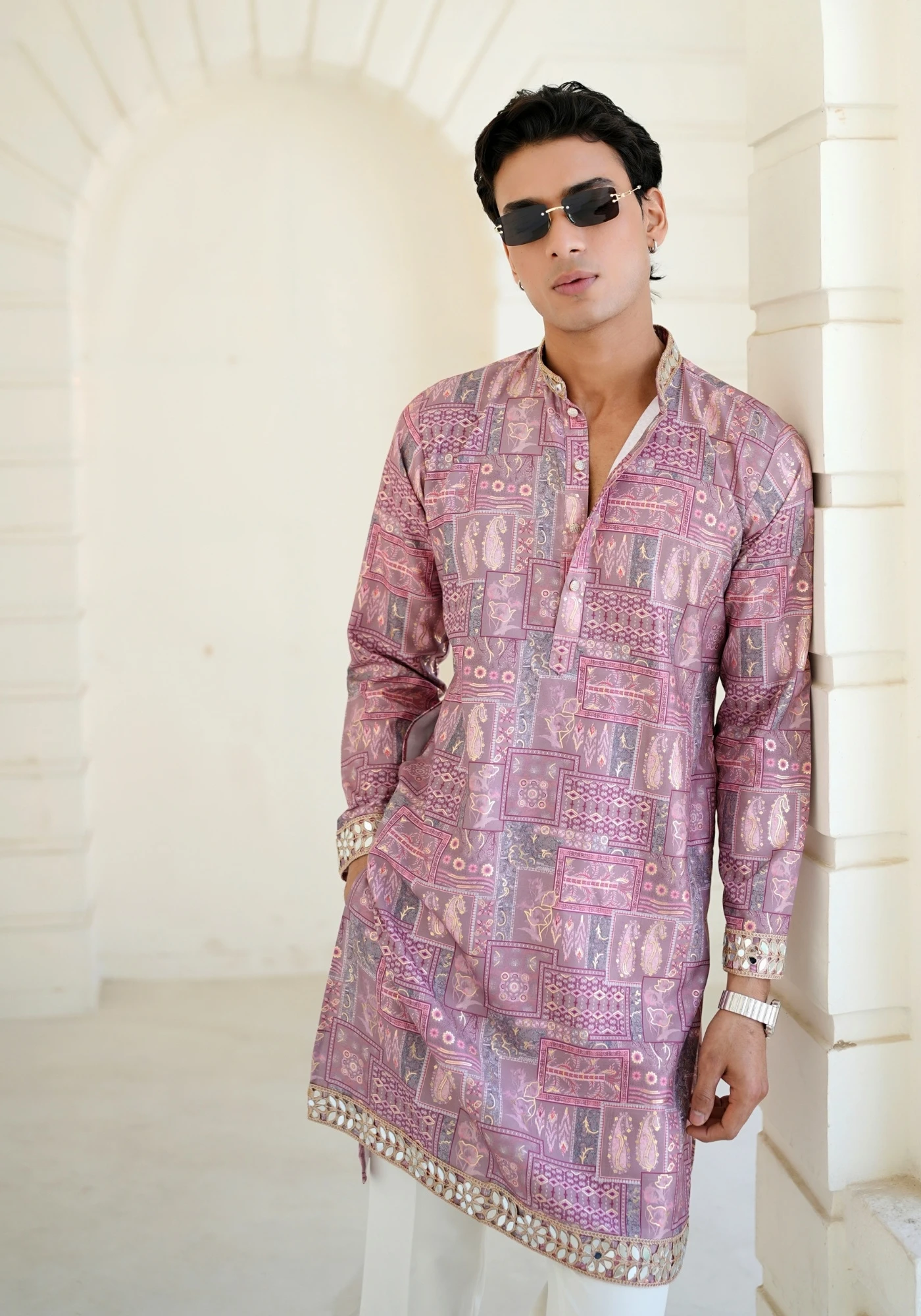 Lavender Raang Katha Aaina Printed Kurta - view 1