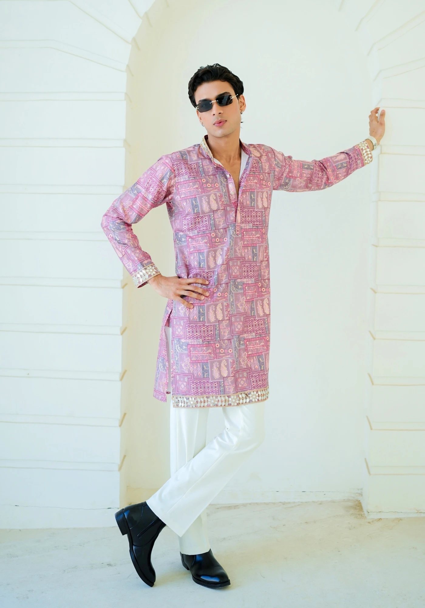 Lavender Raang Katha Aaina Printed Kurta - view 4