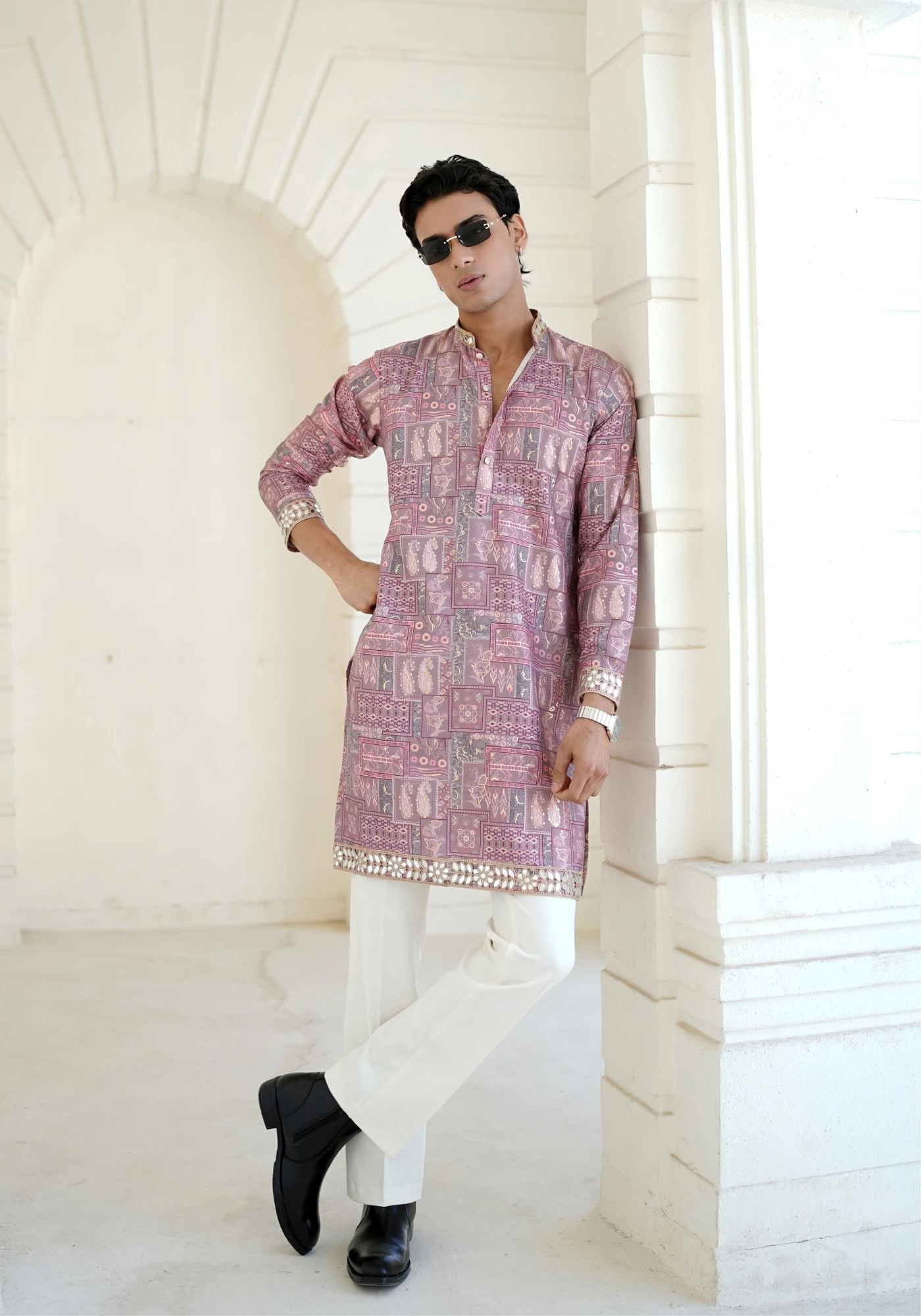Lavender Raang Katha Aaina Printed Kurta - view 5