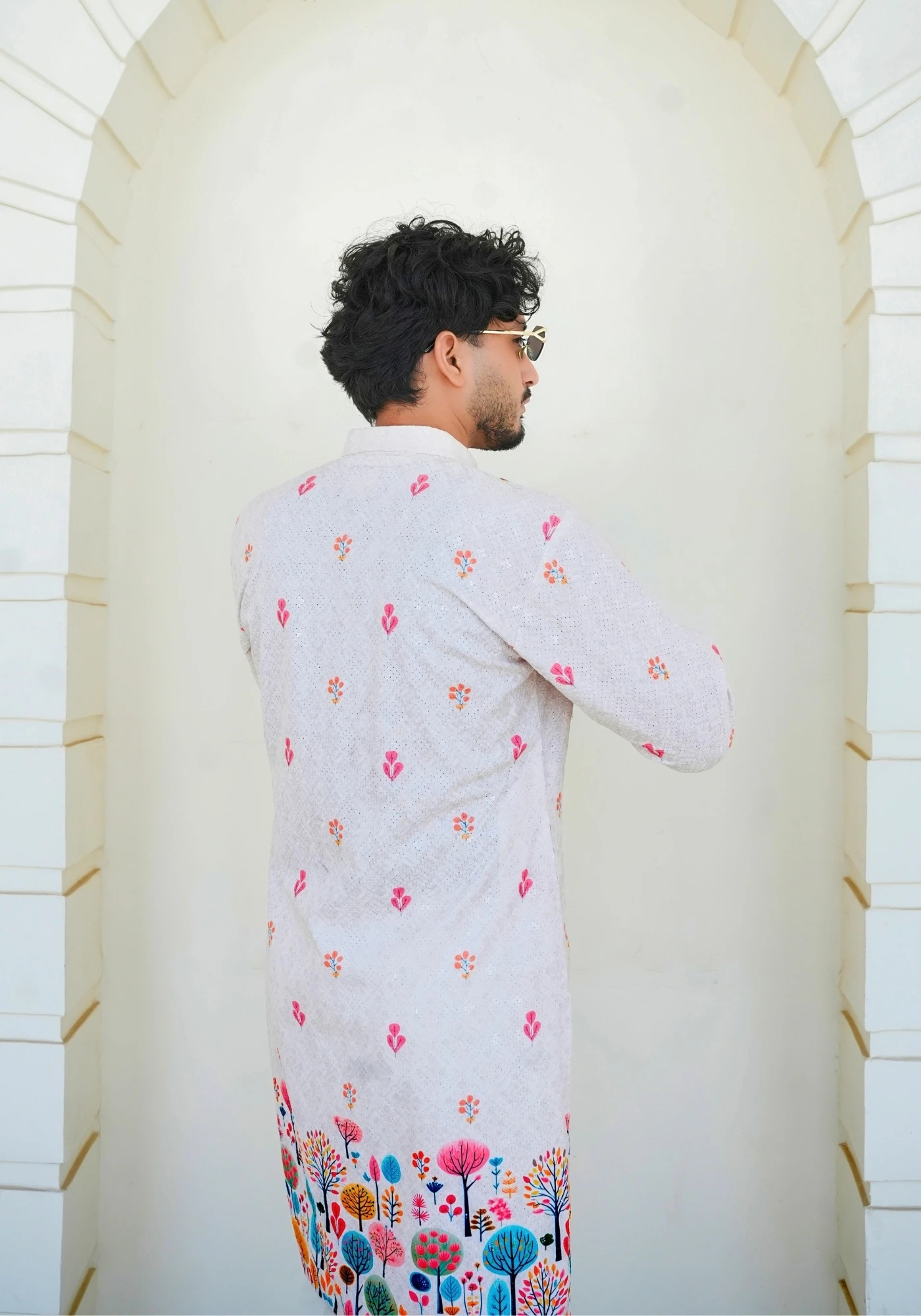 Off White Gulnaar Phoolbaari Printed Kurta - view 3