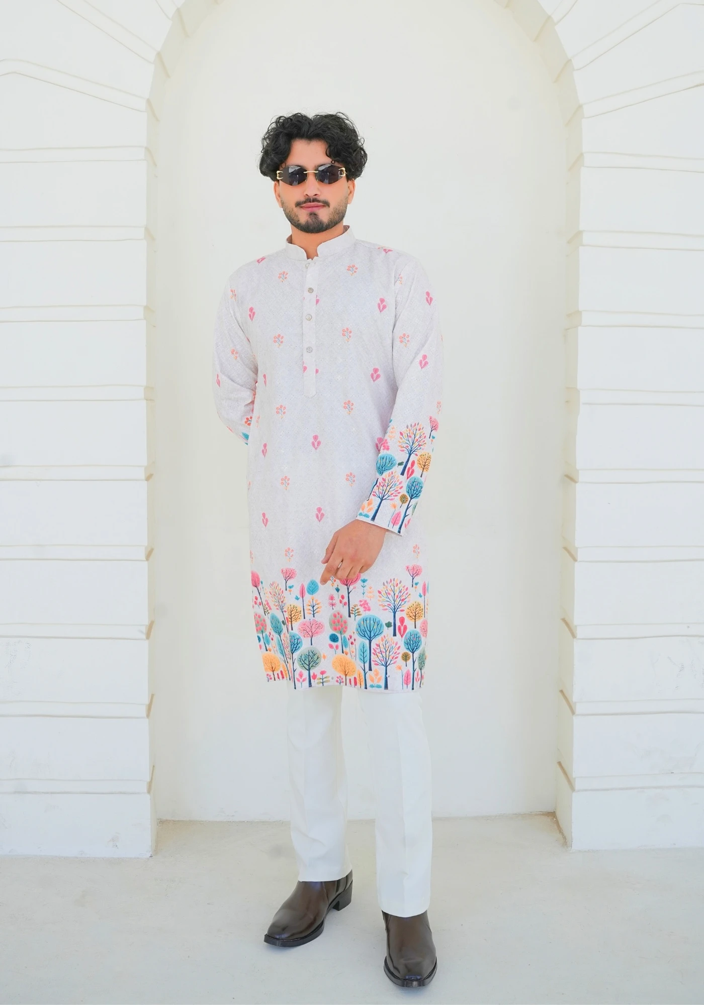Off White Gulnaar Phoolbaari Printed Kurta - view 4