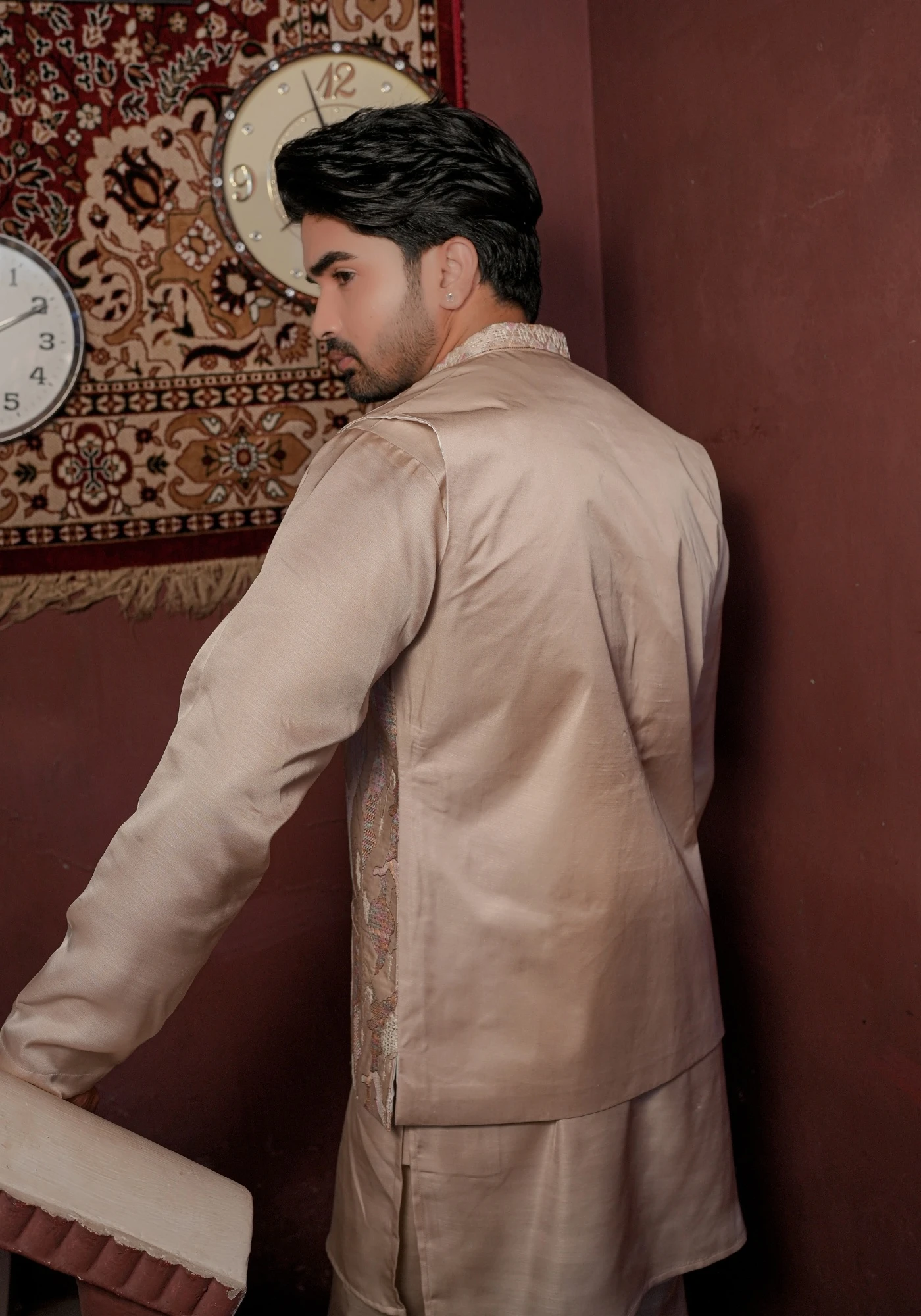 Coffee Riwaayat Marbelle Textured Embroidered Koti Kurta Pant Set - view 3