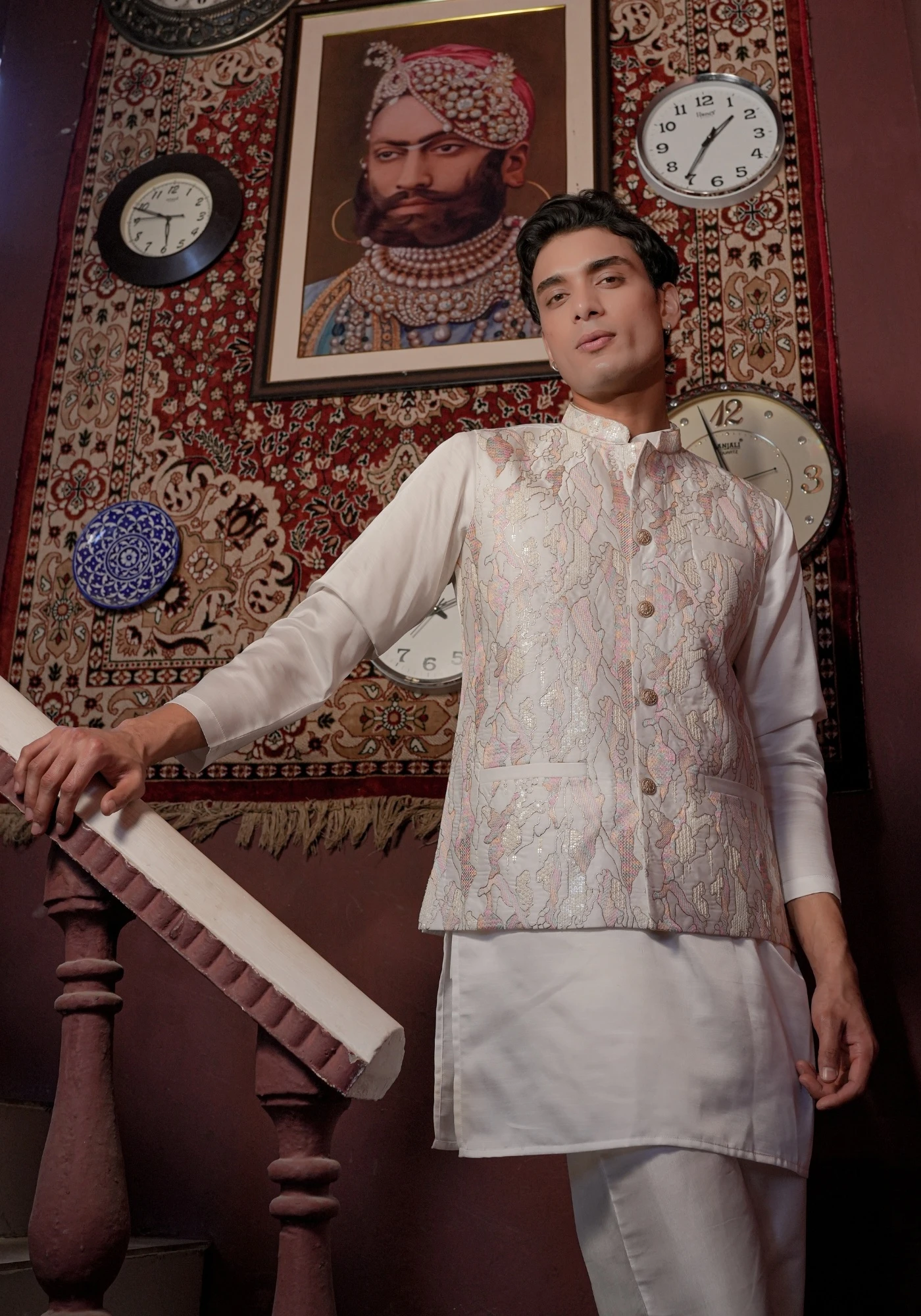 Ivory Riwaayat Marbelle Textured Embroidered Koti Kurta Pant Set - view 4