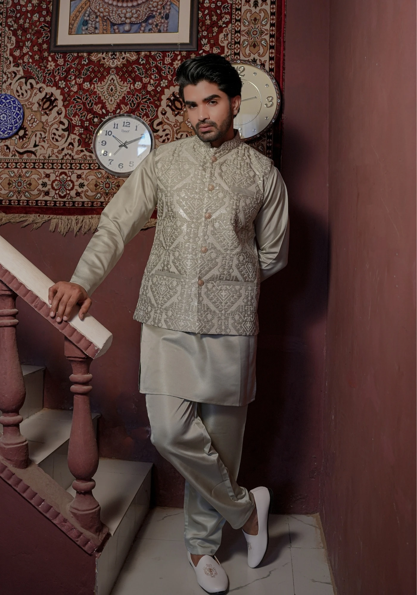 Pista Riwaayat Marbelle Textured Embroidered Koti Kurta Pant Set - view 1