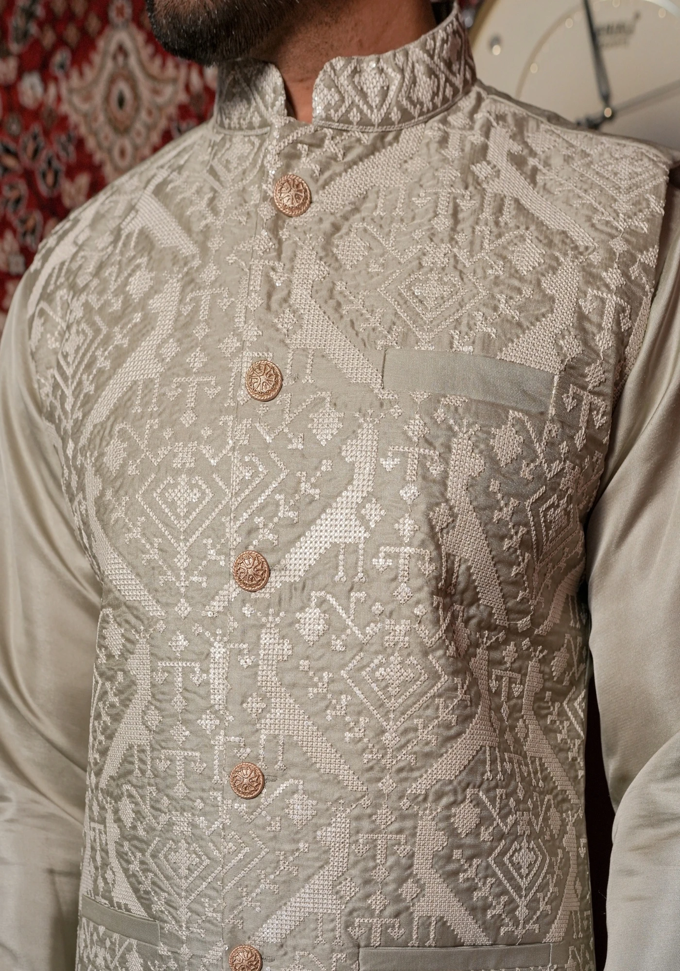 Pista Riwaayat Marbelle Textured Embroidered Koti Kurta Pant Set - view 2