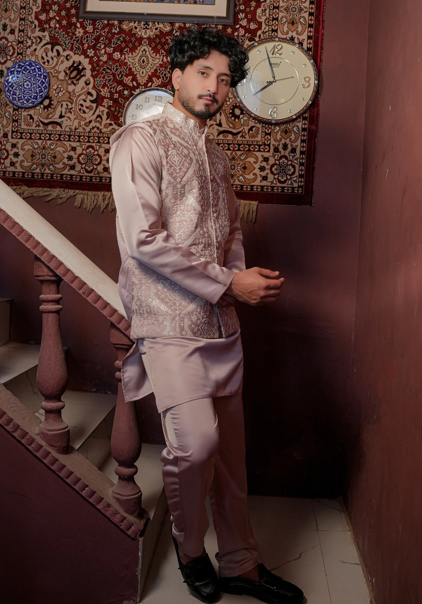 Lavender Riwaayat Marbelle Textured Embroidered Koti Kurta Pant Set - view 5