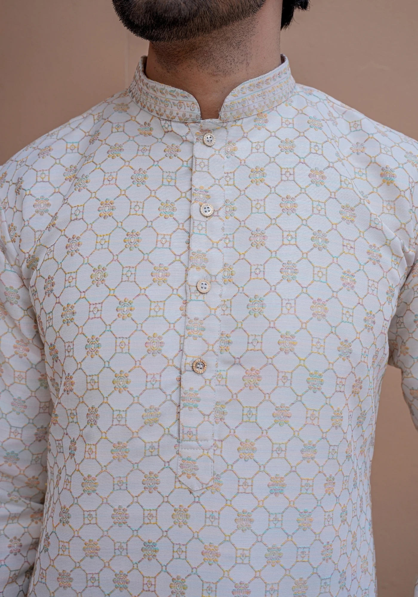 Cream Nazakat Belrekha Jacquard Kurta - view 2