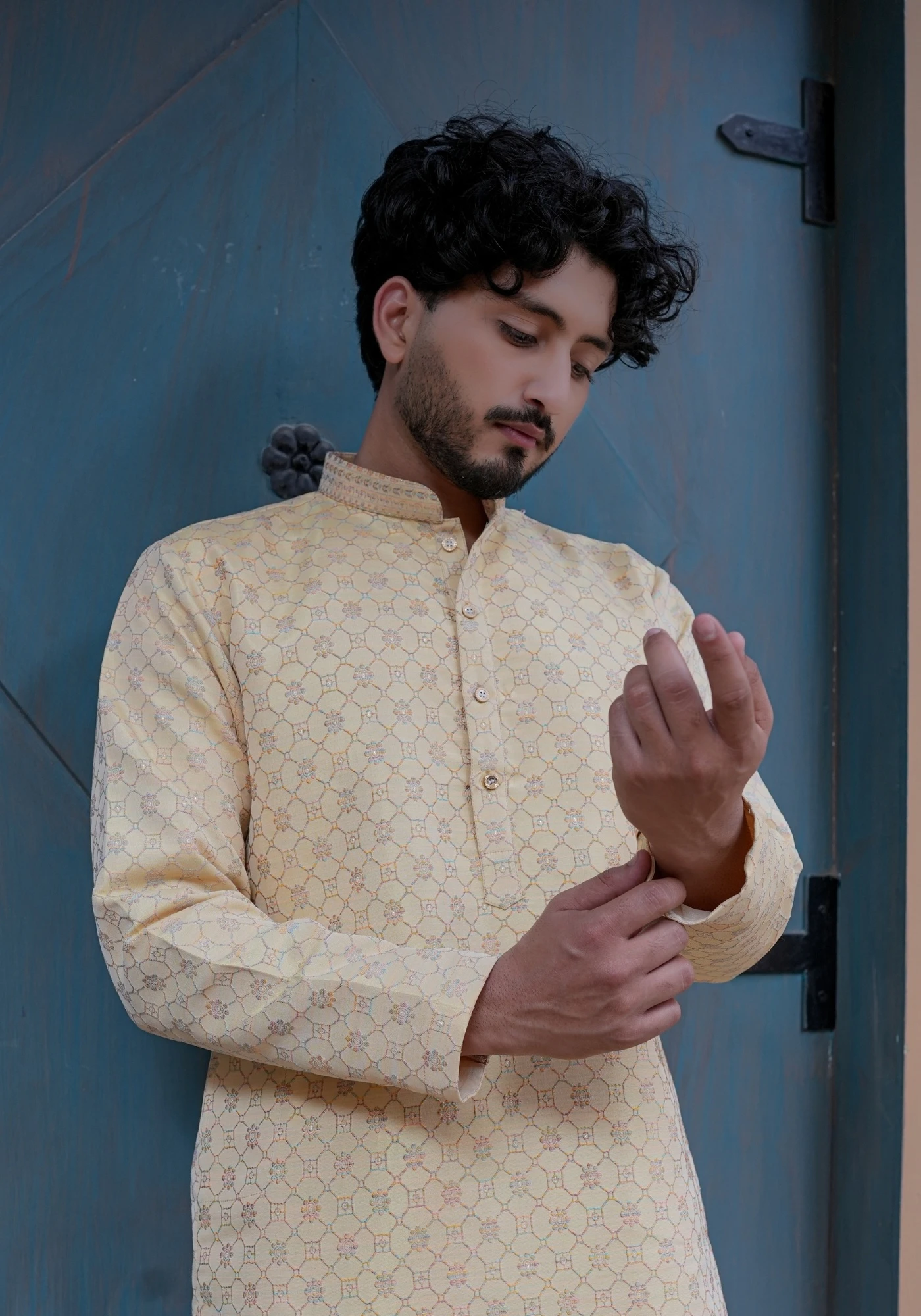 Butter Yellow Nazakat Belrekha Jacquard Kurta - view 4