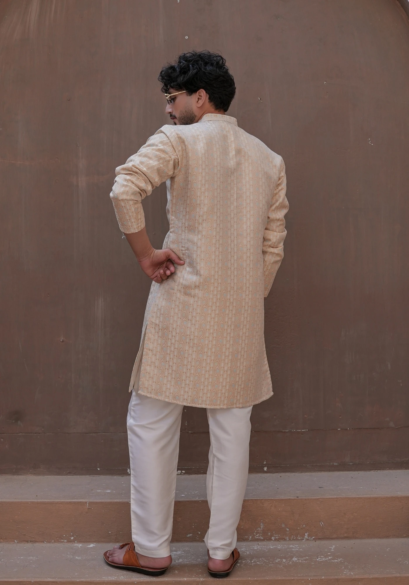 Beige Nazakat Belrekha Jacquard Kurta - view 3