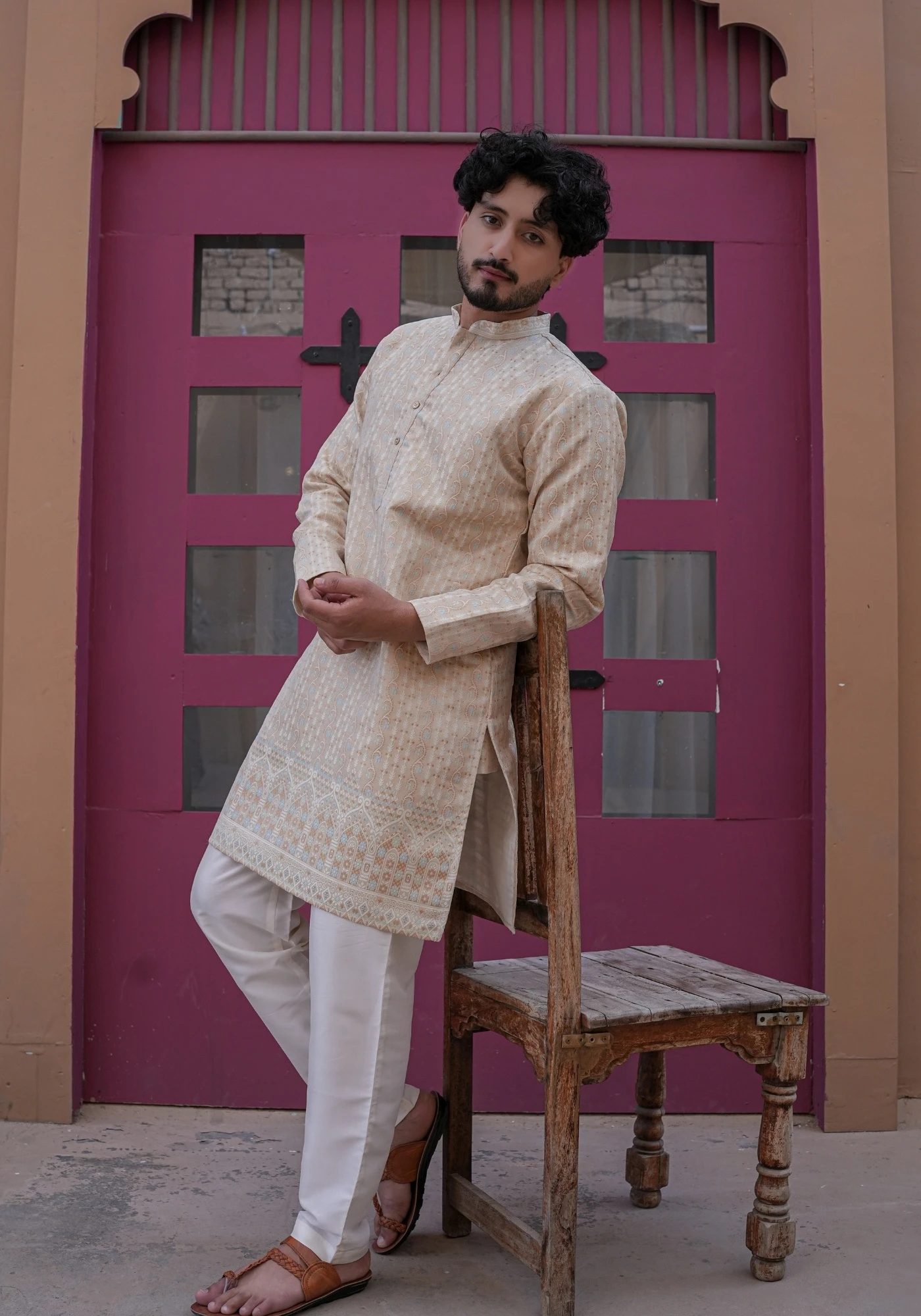 Beige Nazakat Belrekha Jacquard Kurta - view 4
