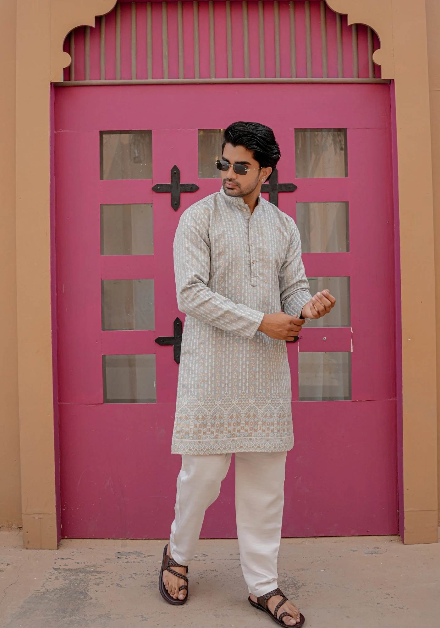 Grey Nazakat Belrekha Jacquard Kurta - view 6