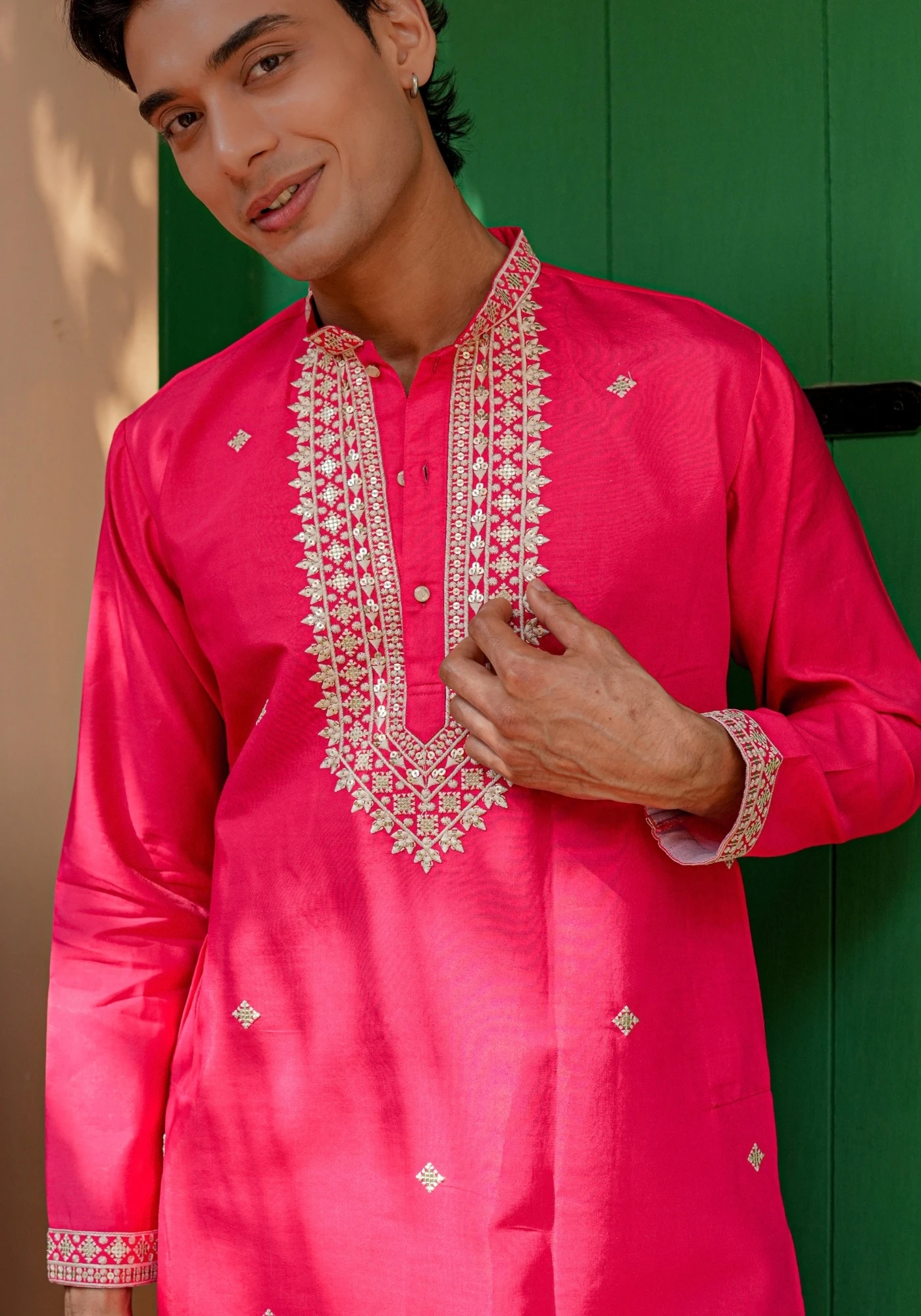 Rani Pink Gulnaar Gulkaar Embroidered Kurta - view 2