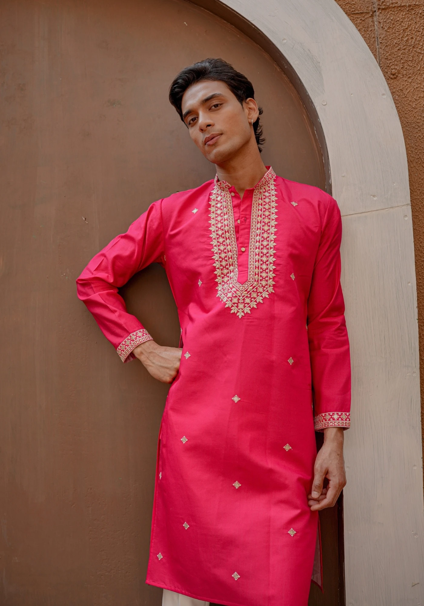 Rani Pink Gulnaar Gulkaar Embroidered Kurta - view 4