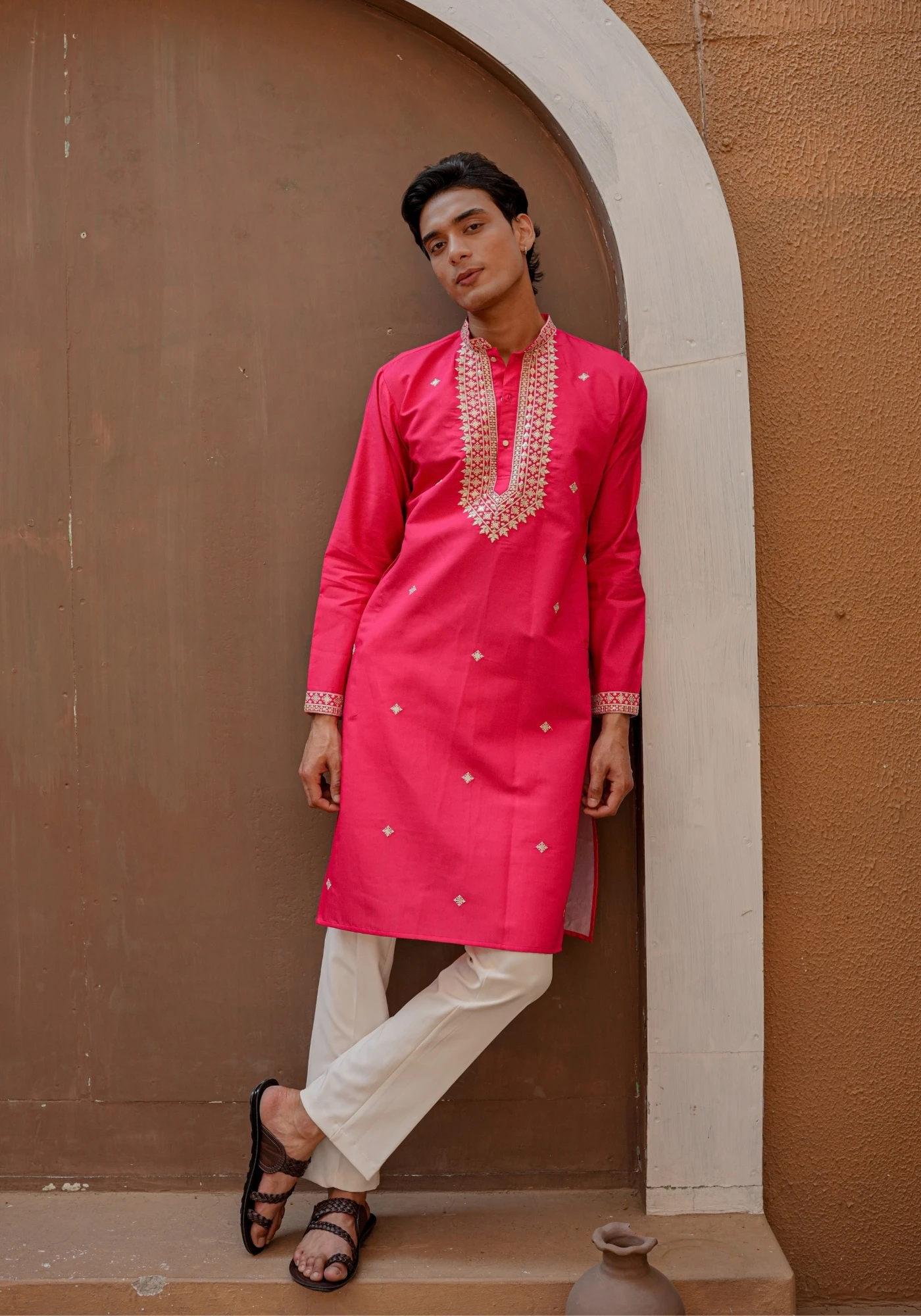 Rani Pink Gulnaar Gulkaar Embroidered Kurta - view 5
