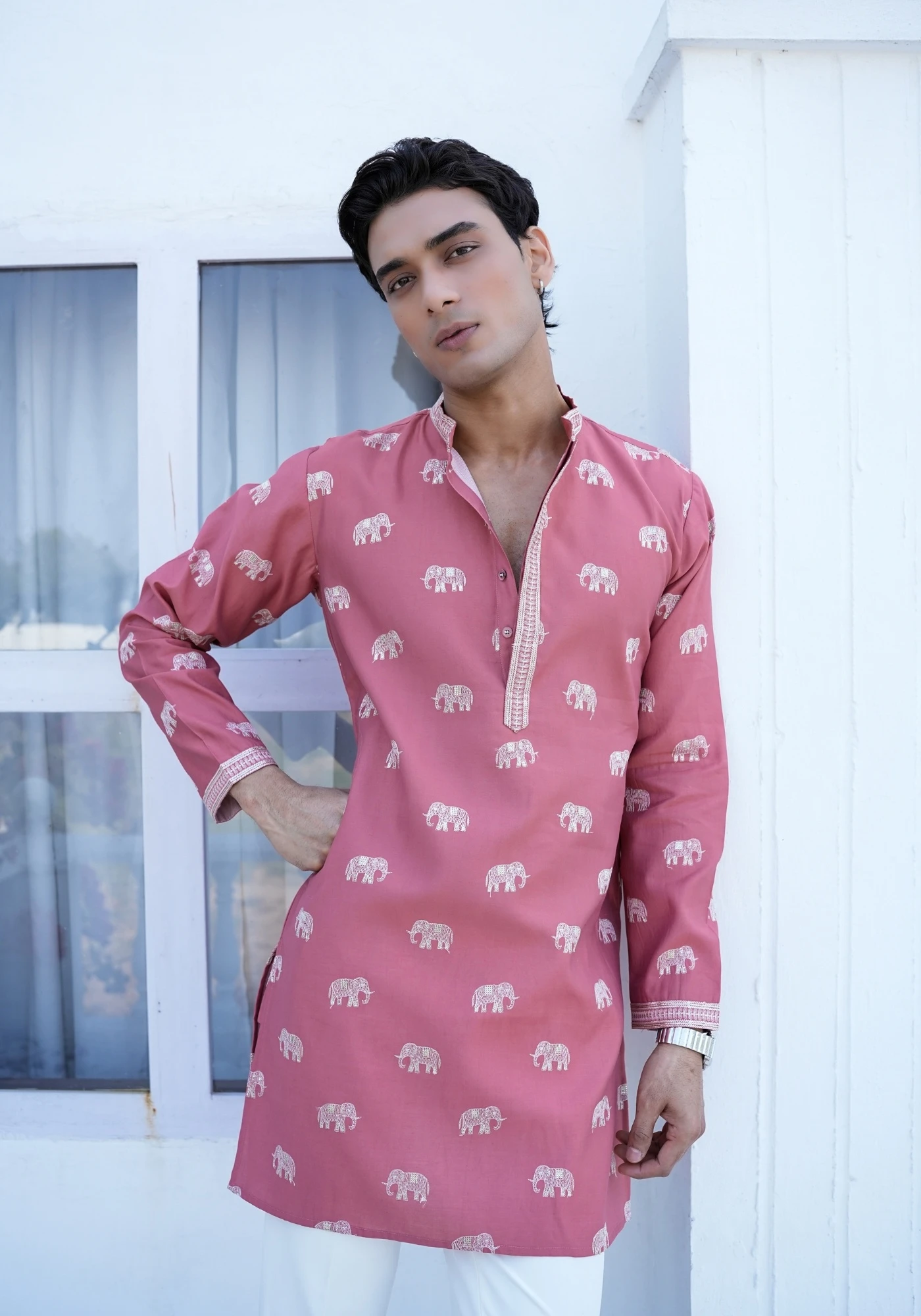 Rose Pink Raang Katha Gajrekha Embrodiered Kurta