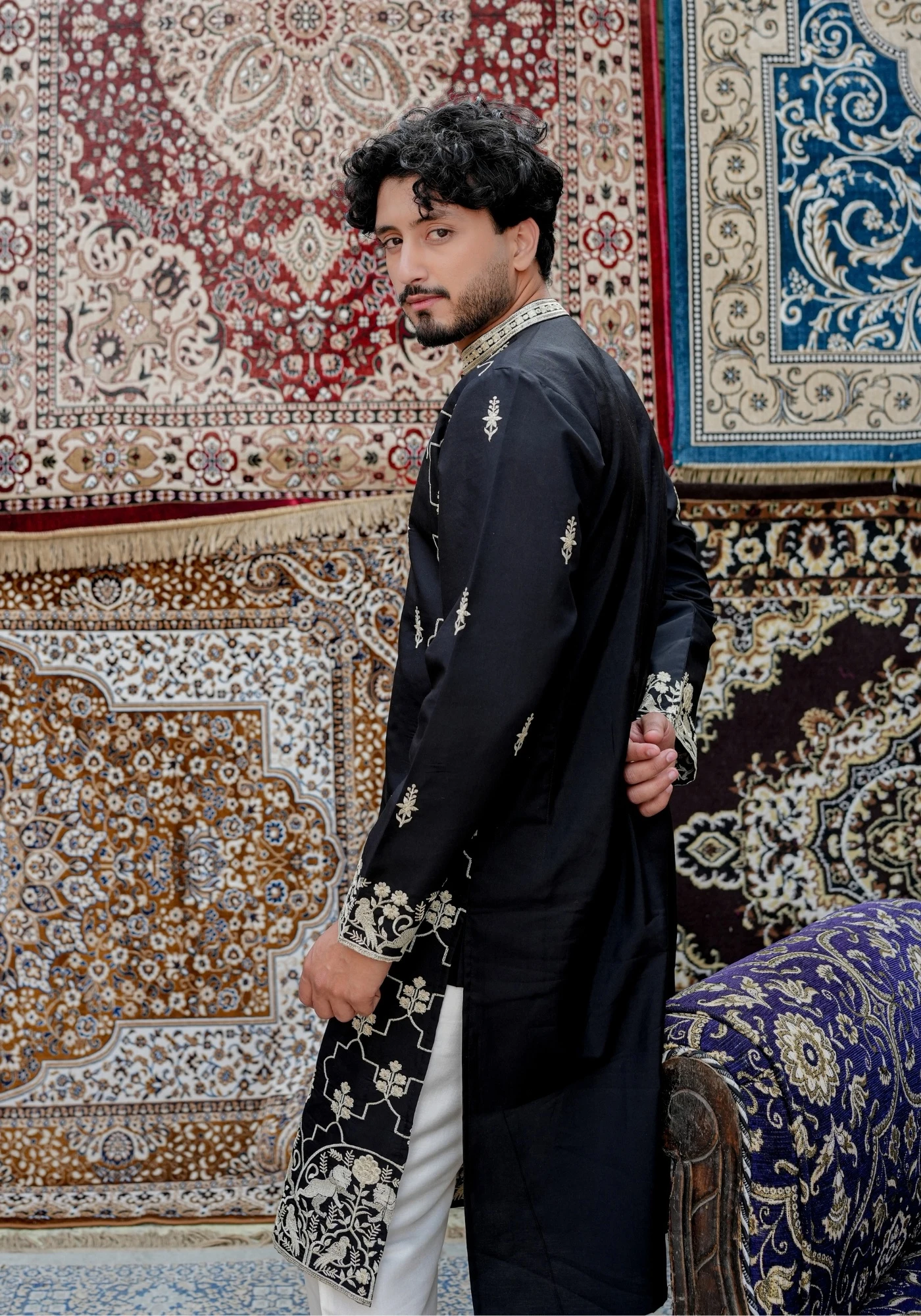 Midnight Black Gulnaar Mehraab Embroidered Kurta - view 3