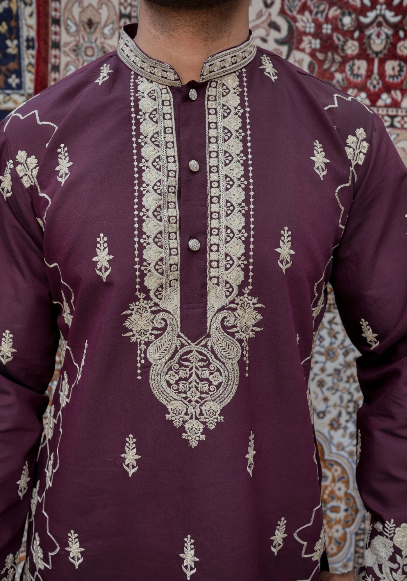 Vintage Wine Gulnaar Mehraab Embroidered Kurta - view 2