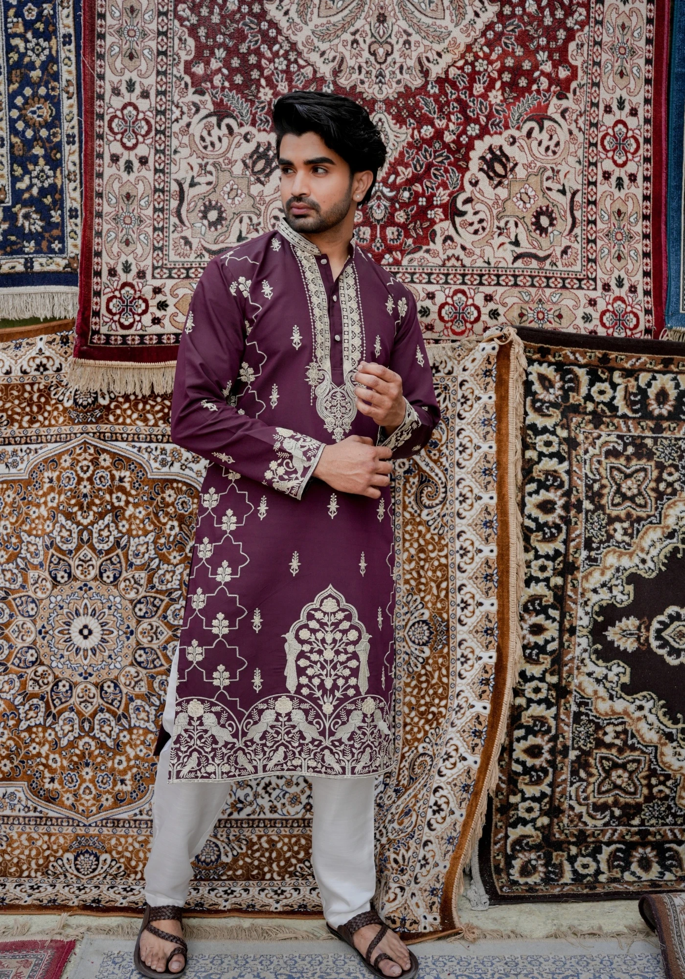 Vintage Wine Gulnaar Mehraab Embroidered Kurta - view 4