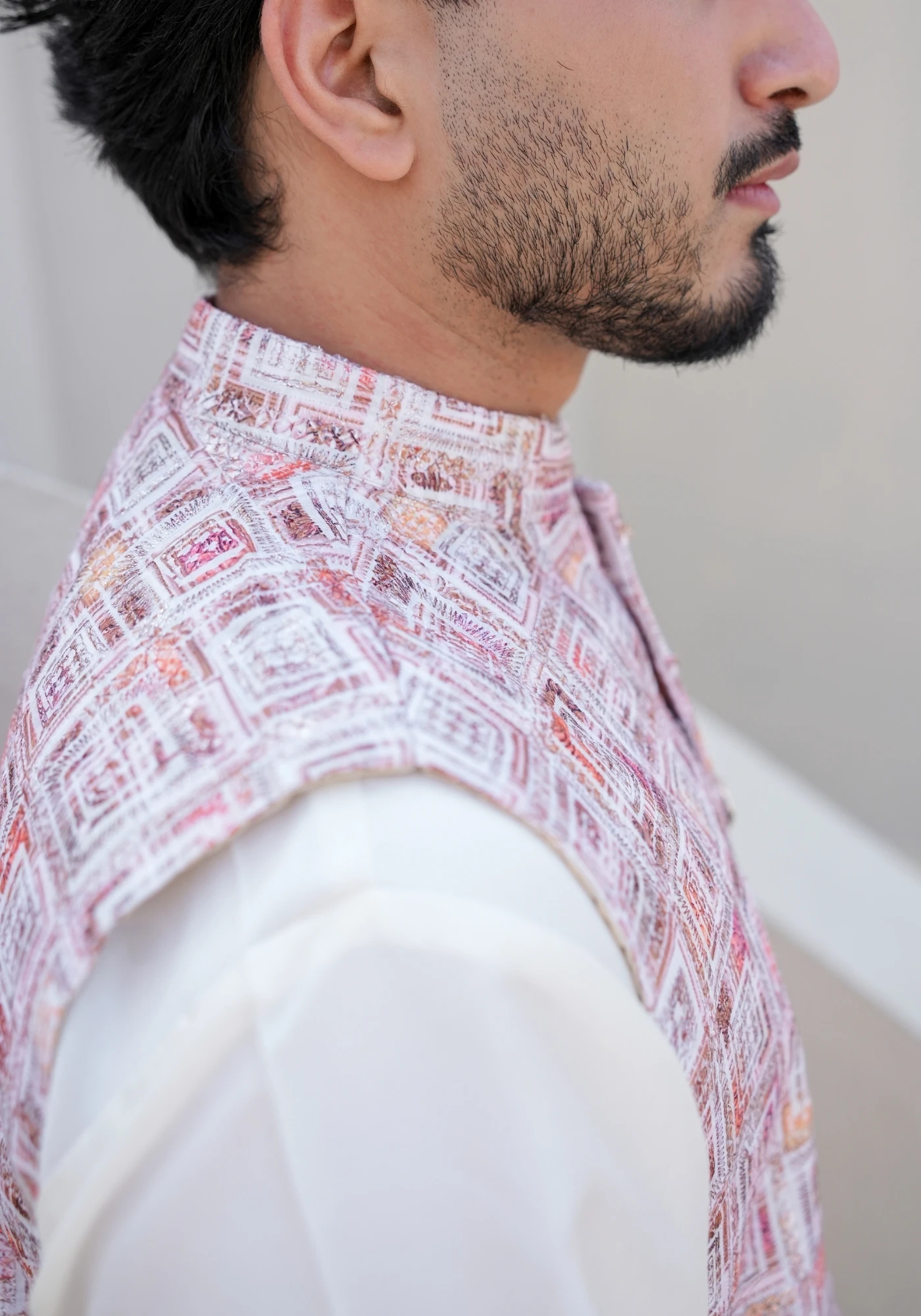 Blush Riwaayat Gulchowk Woven Koti Kurta Pant Set - view 4