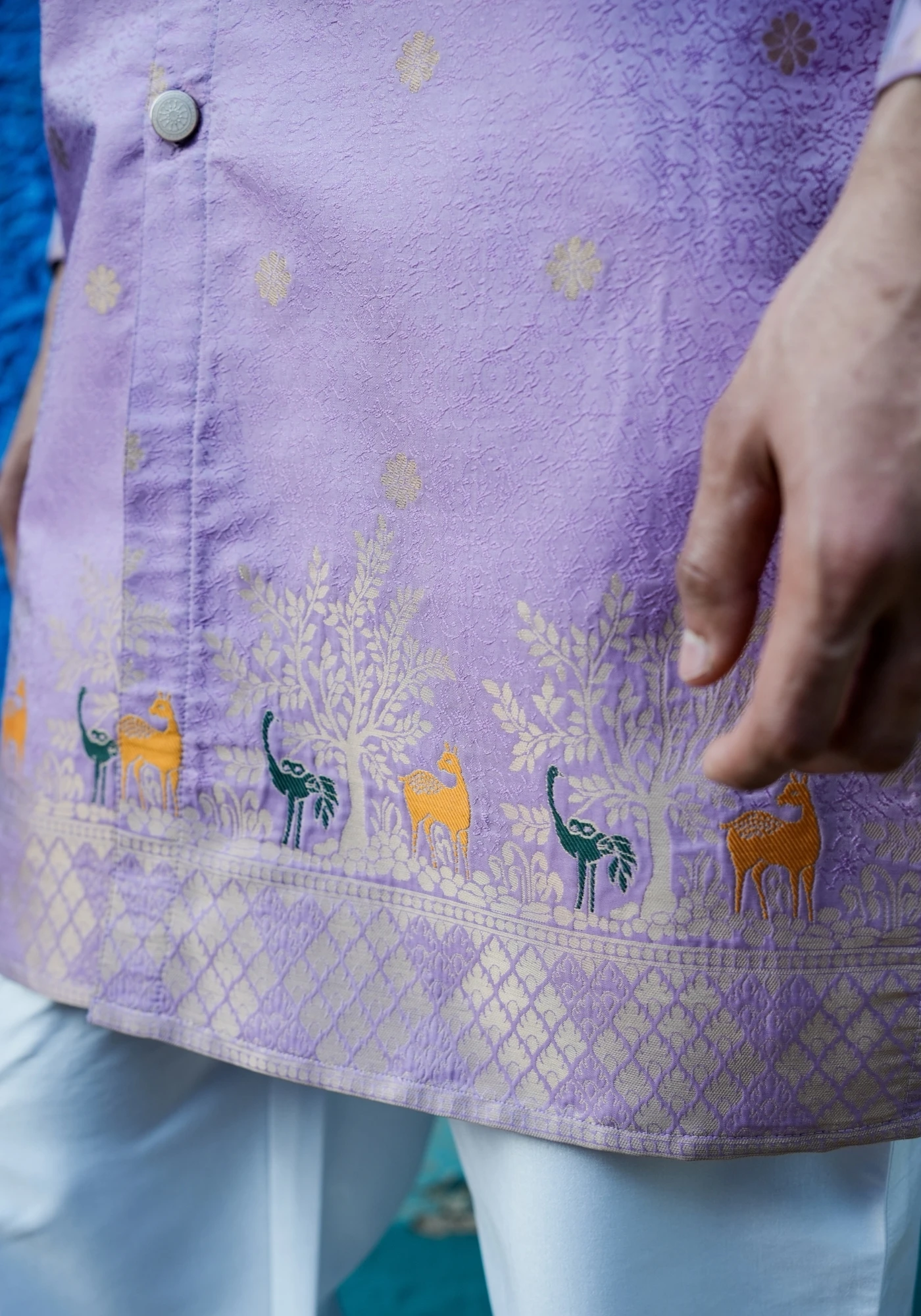 Lavender Bunaavat Pashu Baagh Jacquard Front Open Kurta - view 3