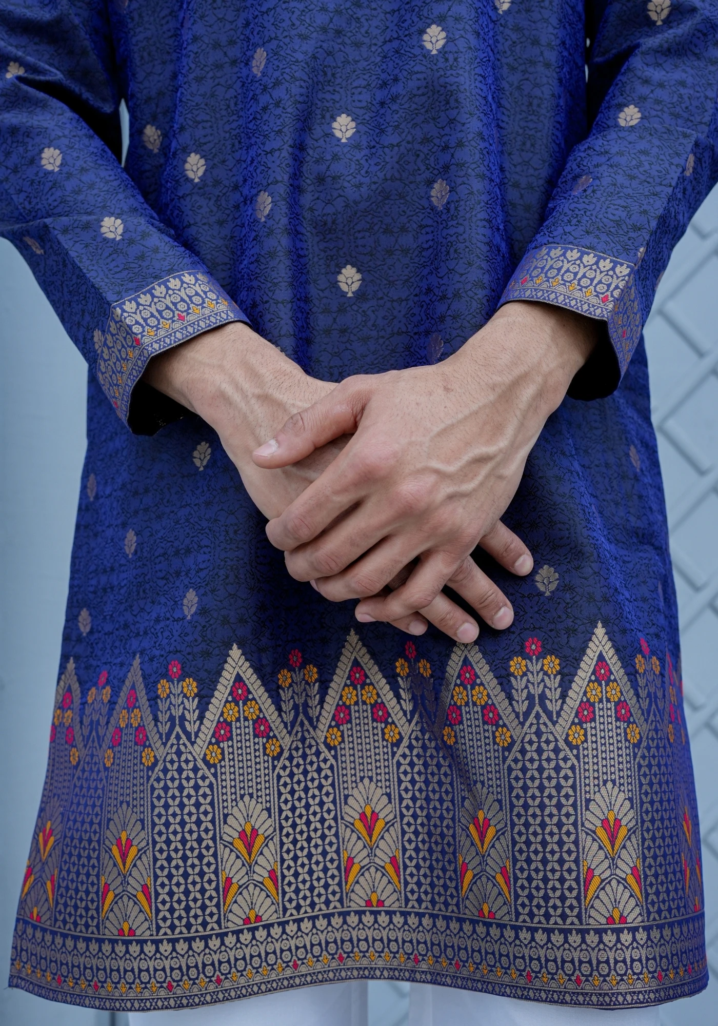 Royal Blue Gulnaar Shikhar Jacquard Kurta - view 2