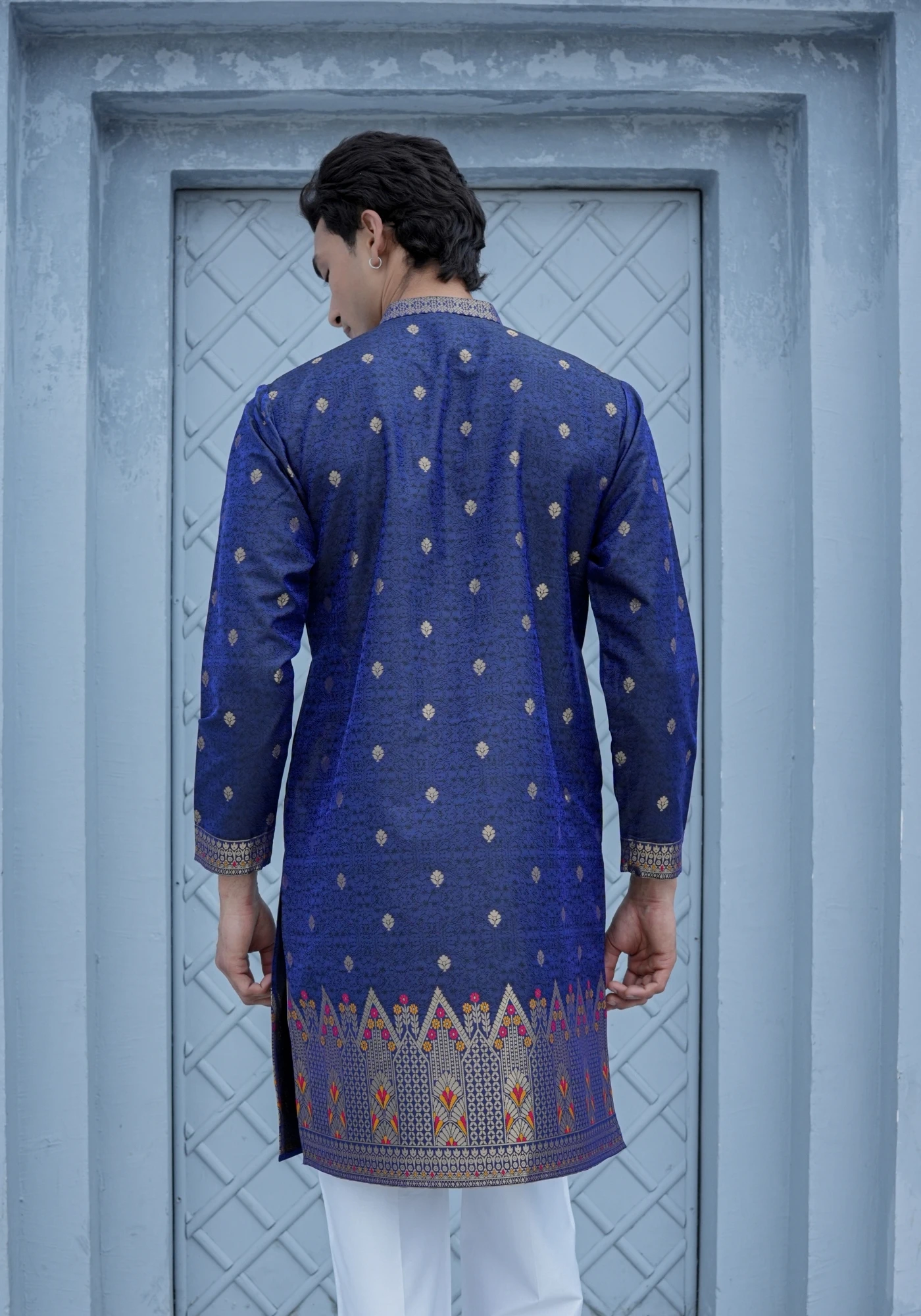 Royal Blue Gulnaar Shikhar Jacquard Kurta - view 3