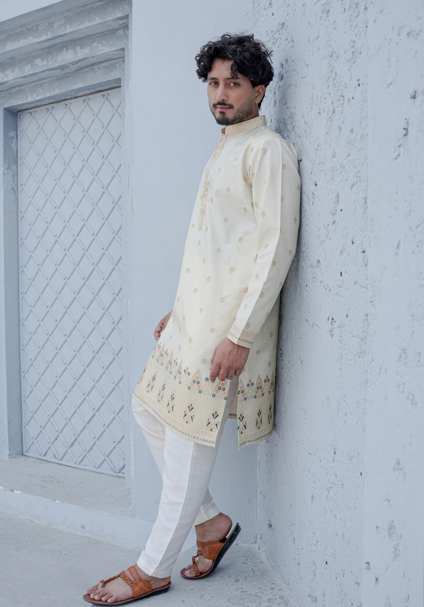 Ivory Cream Gulnaar Shikhar Jacquard Kurta - view 4