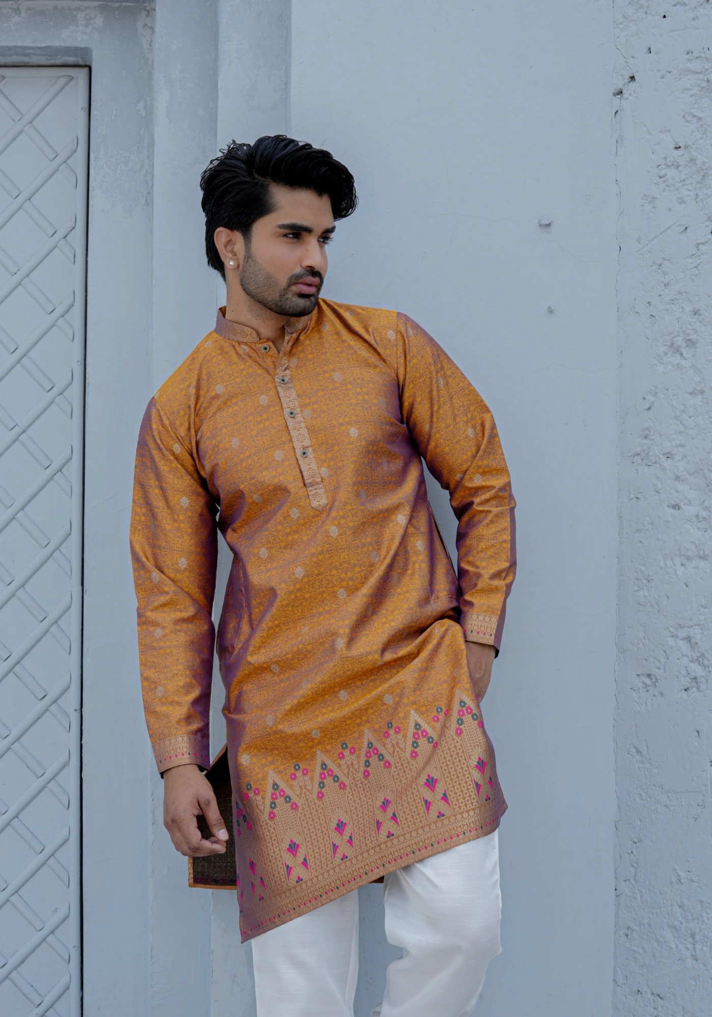 Honey Mustard Gulnaar Shikhar Jacquard Kurta - view 4
