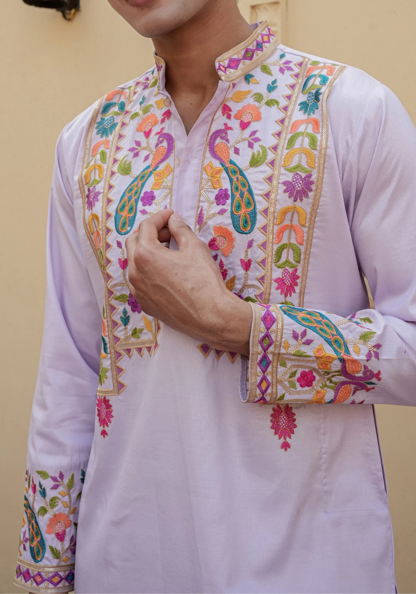 Lavender Gulnaar Rangphool Embroidered Kurta - view 2