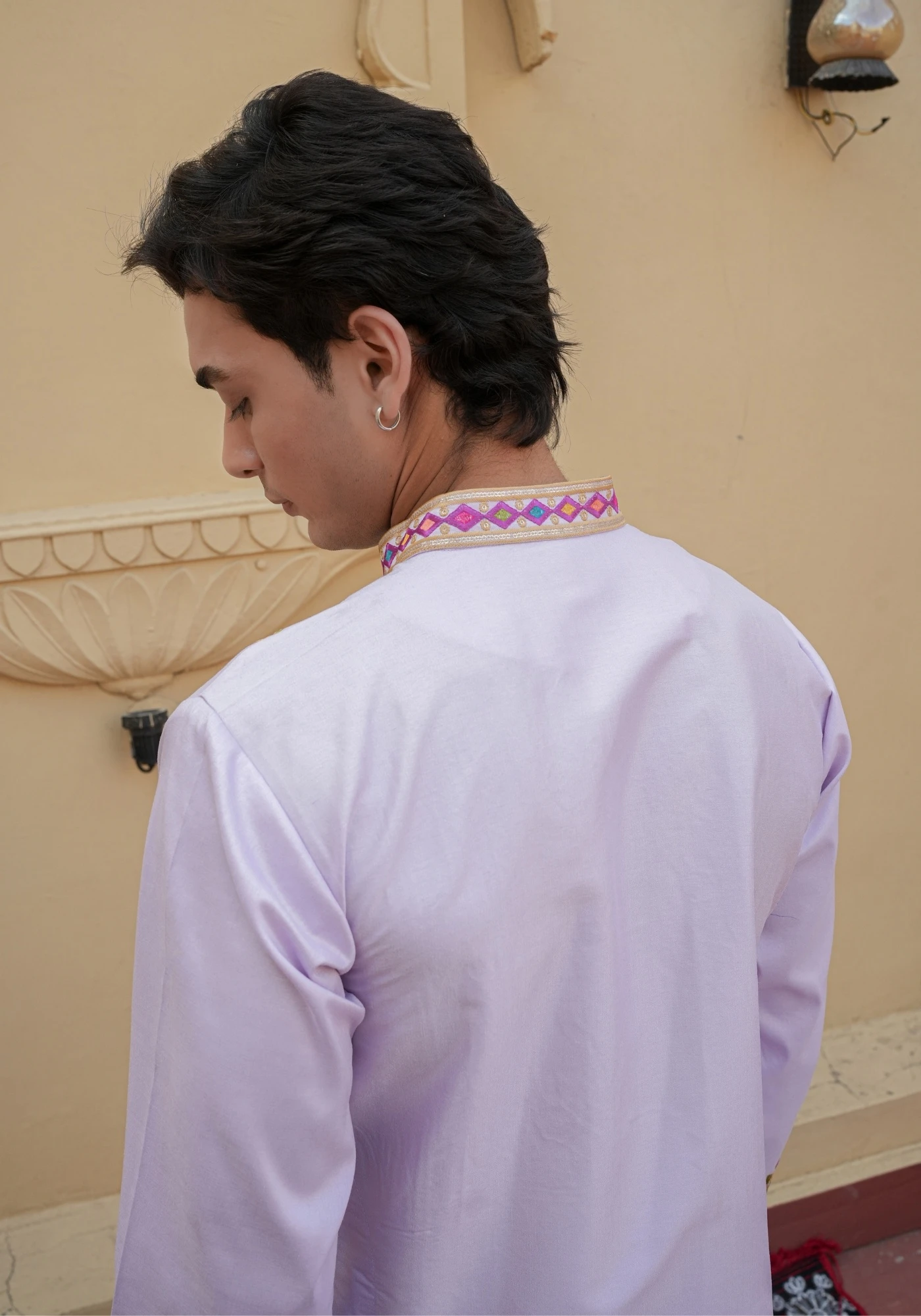Lavender Gulnaar Rangphool Embroidered Kurta - view 3