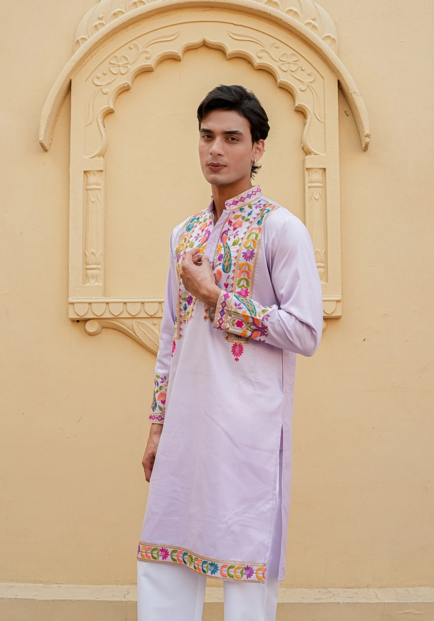 Lavender Gulnaar Rangphool Embroidered Kurta - view 4