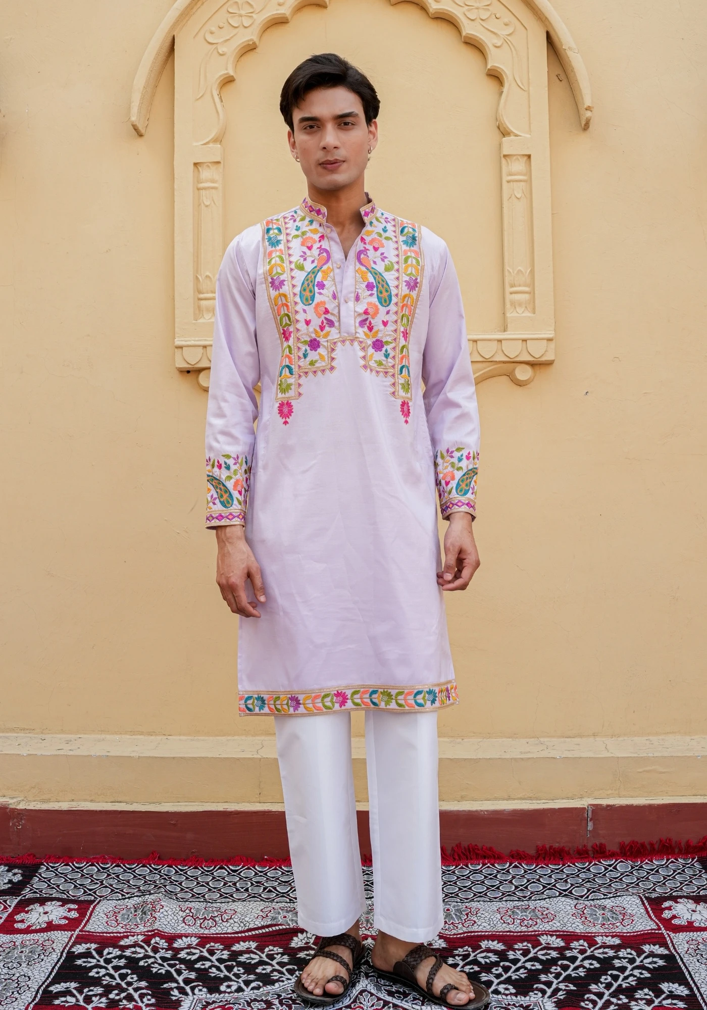 Lavender Gulnaar Rangphool Embroidered Kurta - view 5