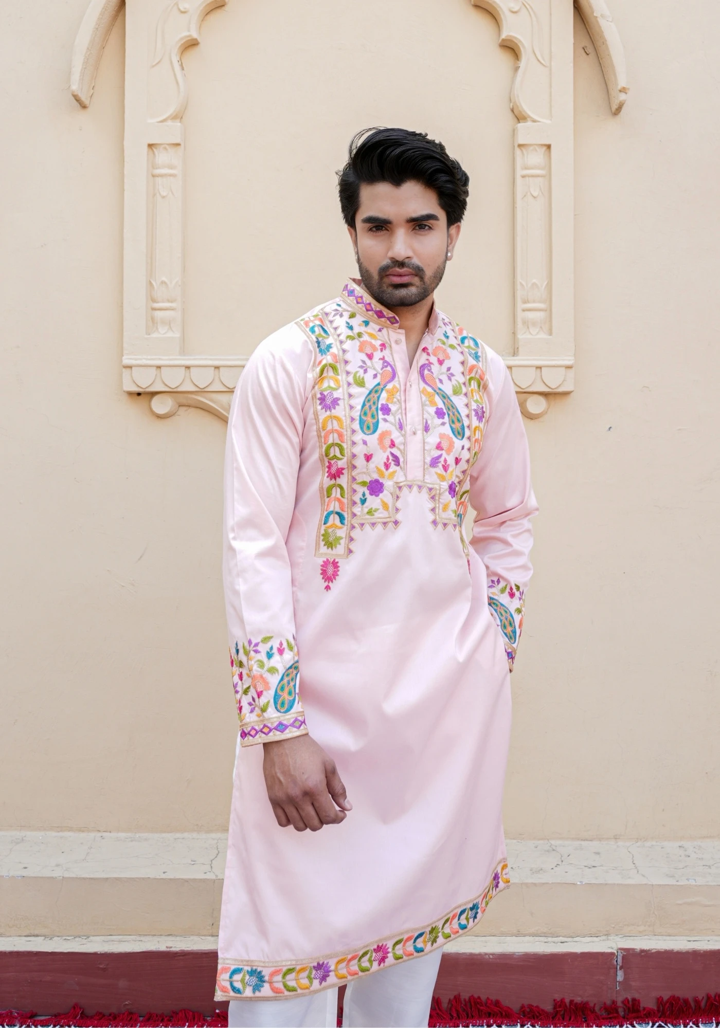 Peach Gulnaar Rangphool Embroidered Kurta - view 1