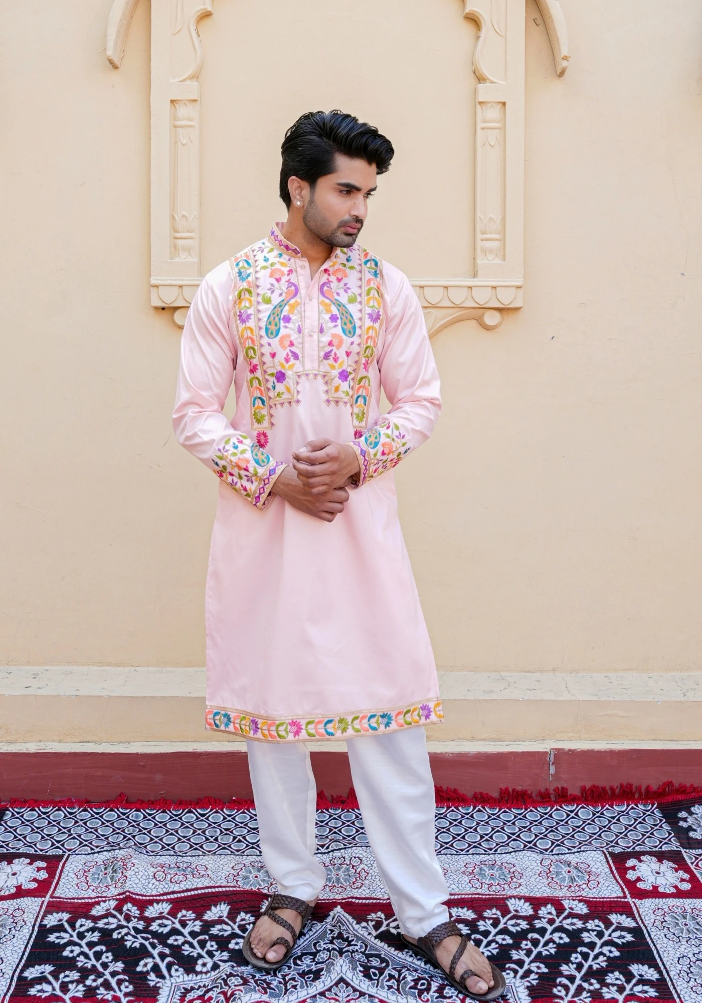 Peach Gulnaar Rangphool Embroidered Kurta - view 5